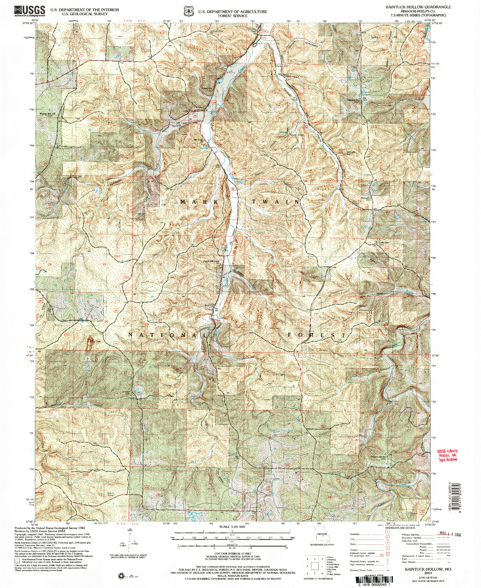 USGS 1:24000-SCALE QUADRANGLE FOR KAINTUCK HOLLOW, MO 2004