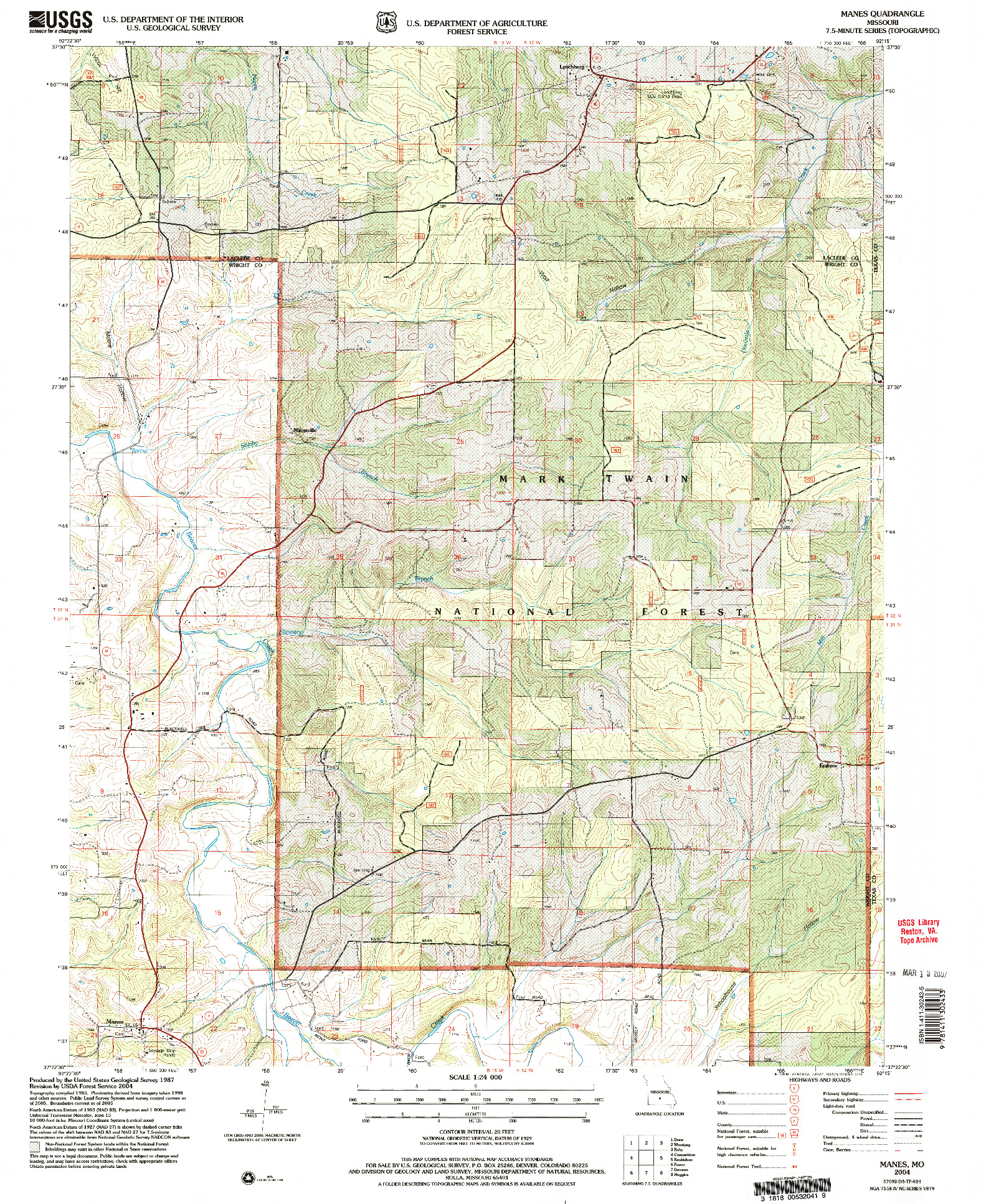 USGS 1:24000-SCALE QUADRANGLE FOR MANES, MO 2004