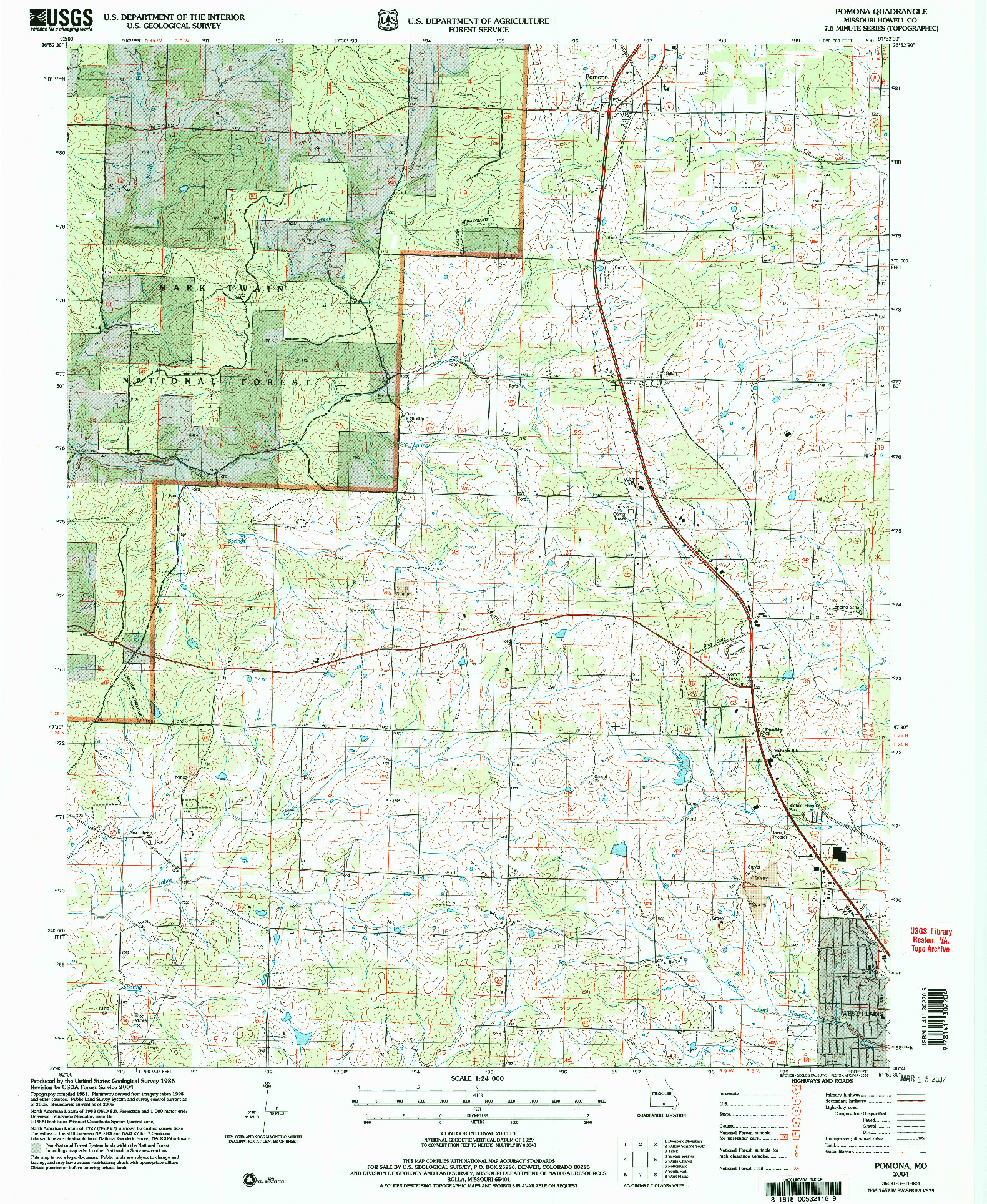 USGS 1:24000-SCALE QUADRANGLE FOR POMONA, MO 2004