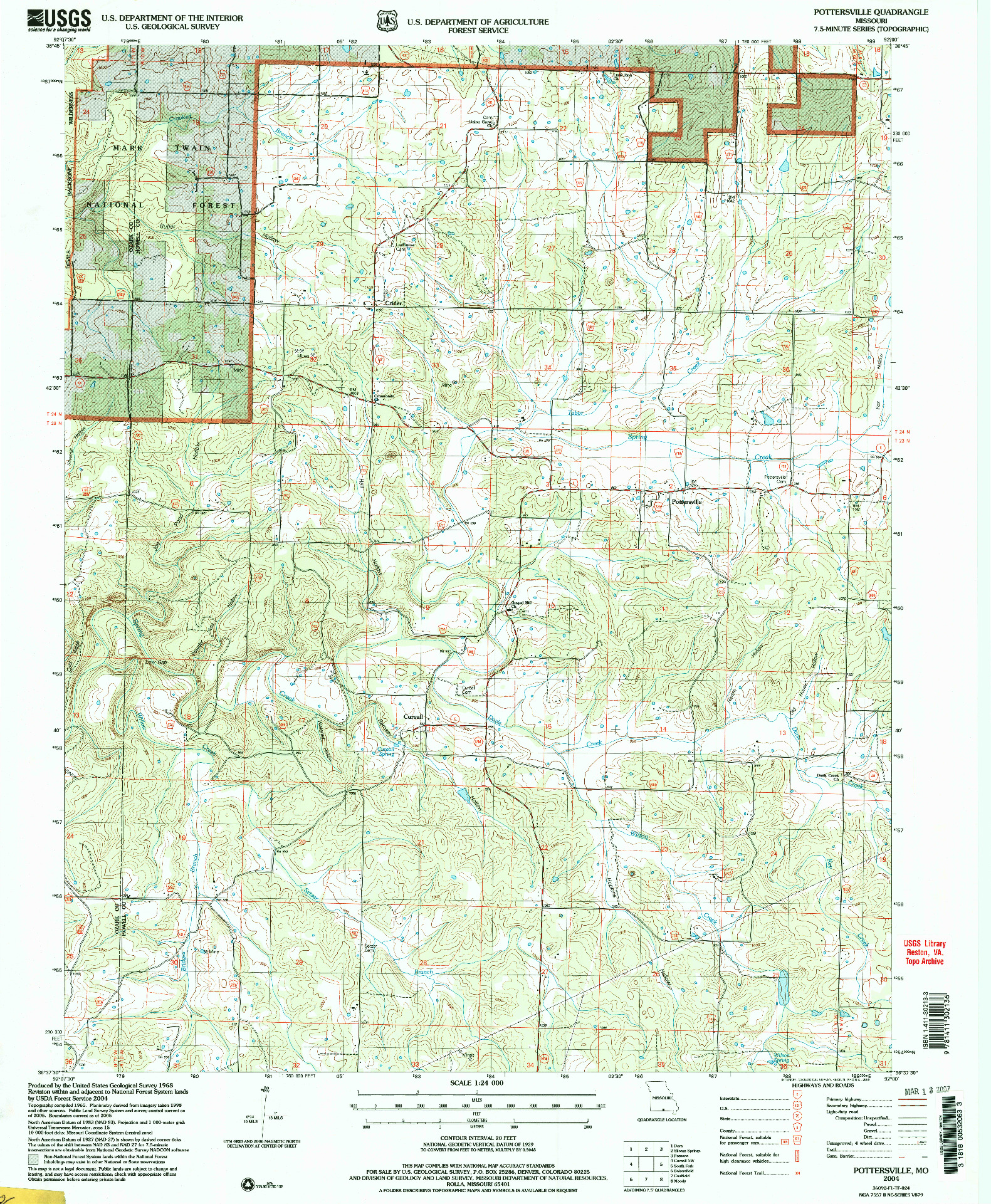 USGS 1:24000-SCALE QUADRANGLE FOR POTTERSVILLE, MO 2004