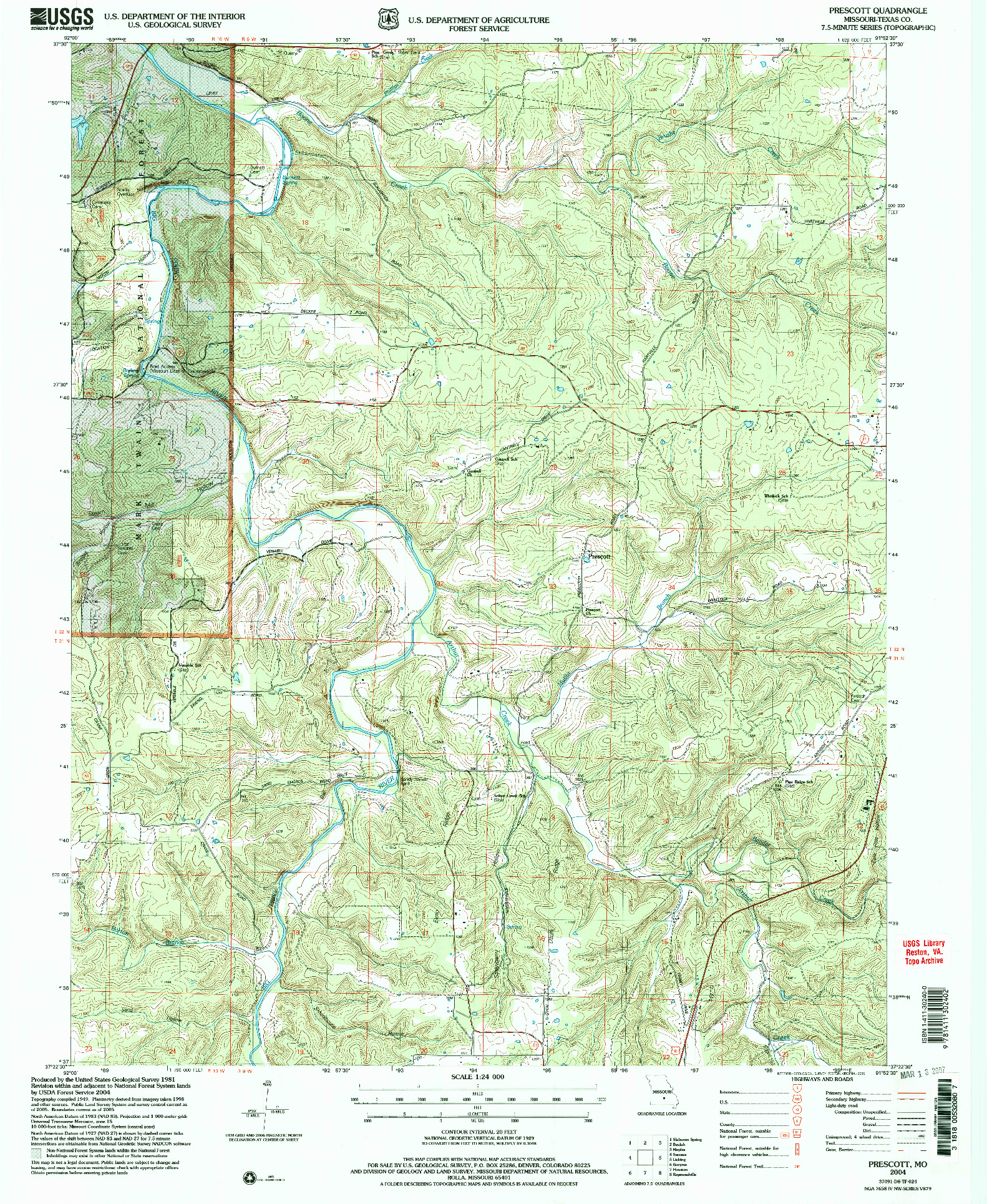 USGS 1:24000-SCALE QUADRANGLE FOR PRESCOTT, MO 2004