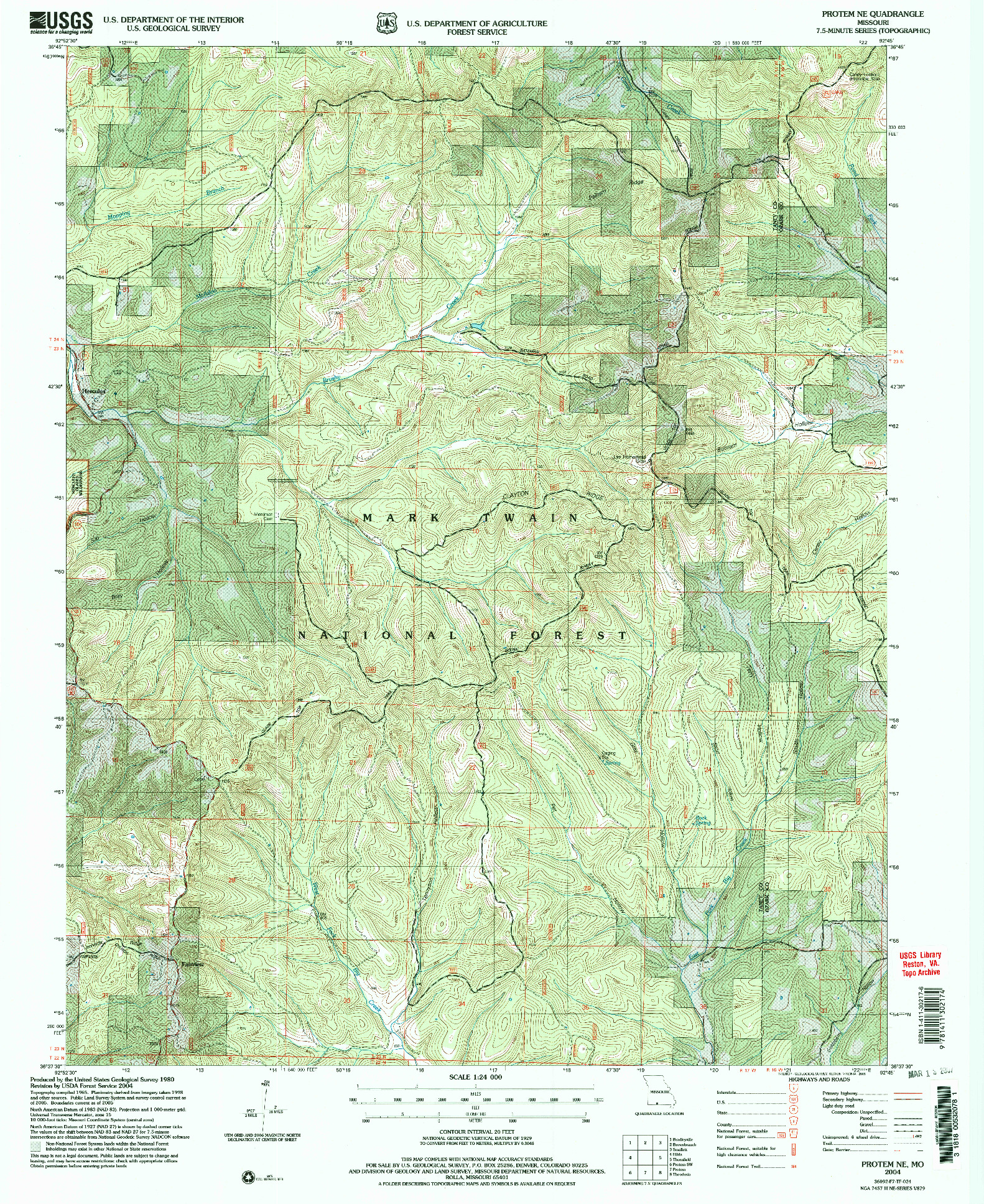 USGS 1:24000-SCALE QUADRANGLE FOR PROTEM NE, MO 2004