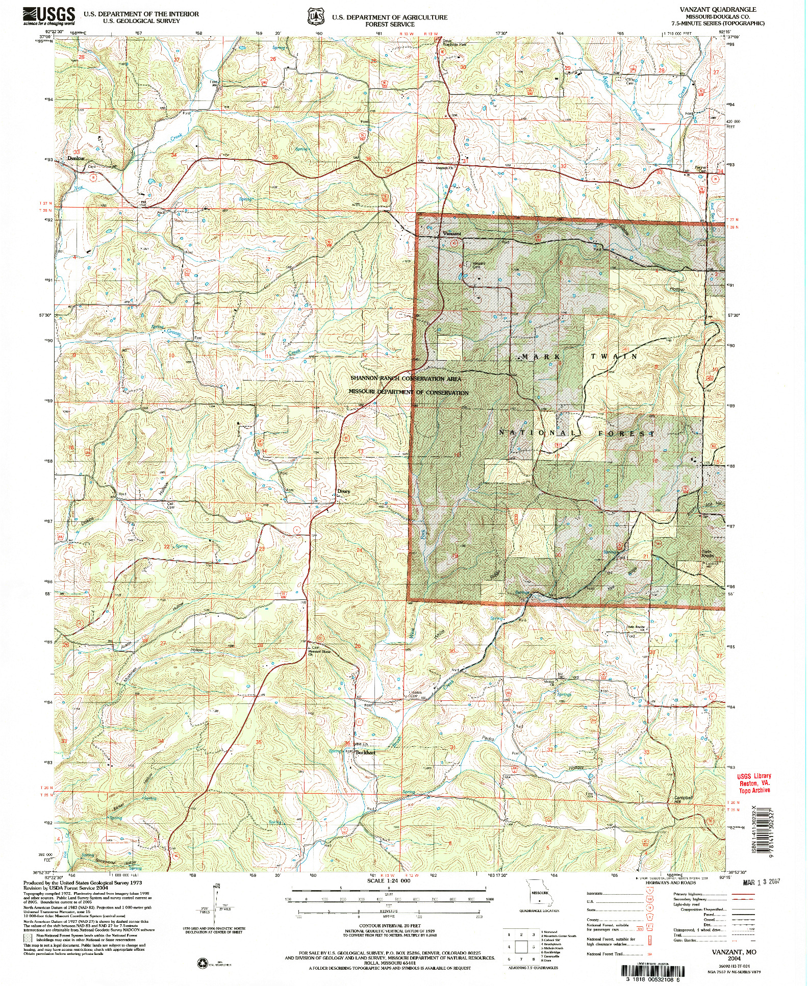 USGS 1:24000-SCALE QUADRANGLE FOR VANZANT, MO 2004