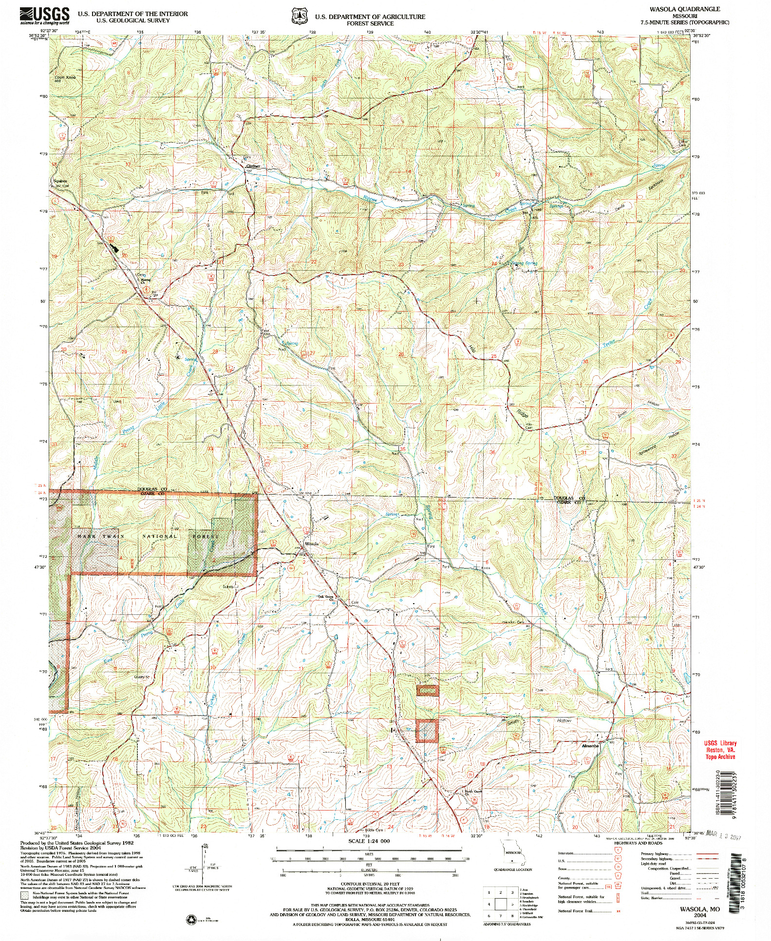 USGS 1:24000-SCALE QUADRANGLE FOR WASOLA, MO 2004