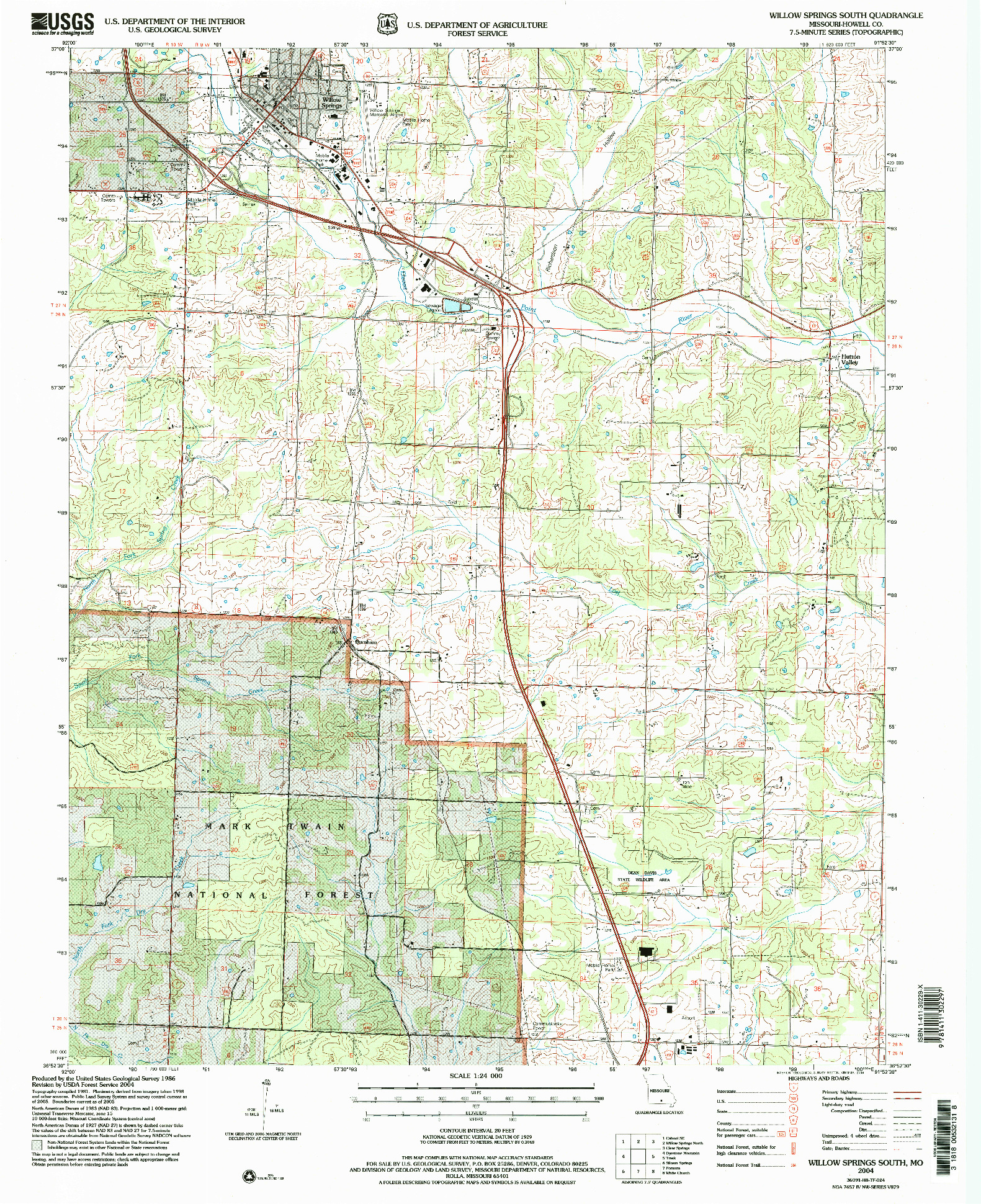 USGS 1:24000-SCALE QUADRANGLE FOR WILLOW SPRINGS SOUTH, MO 2004