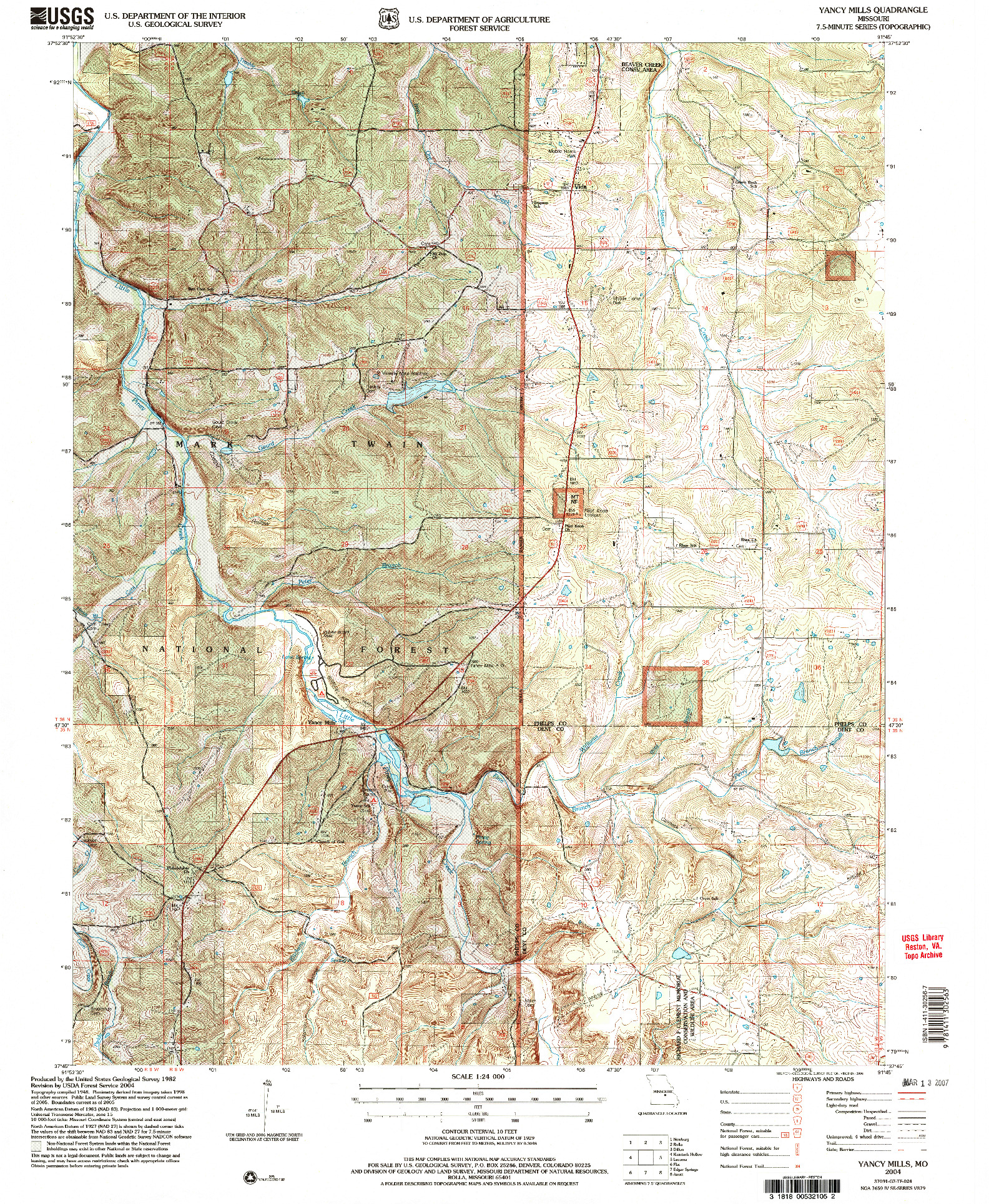 USGS 1:24000-SCALE QUADRANGLE FOR YANCY MILLS, MO 2004