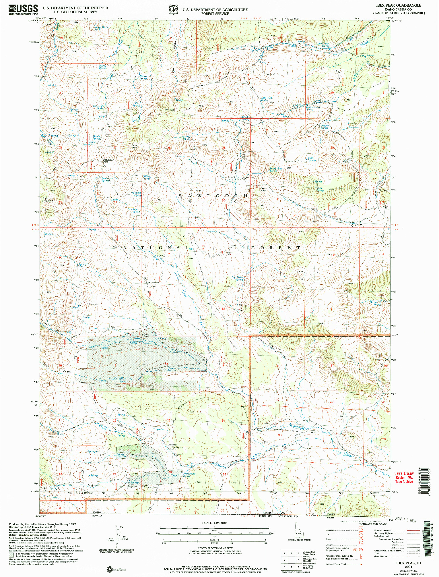 USGS 1:24000-SCALE QUADRANGLE FOR IBEX PEAK, ID 2001