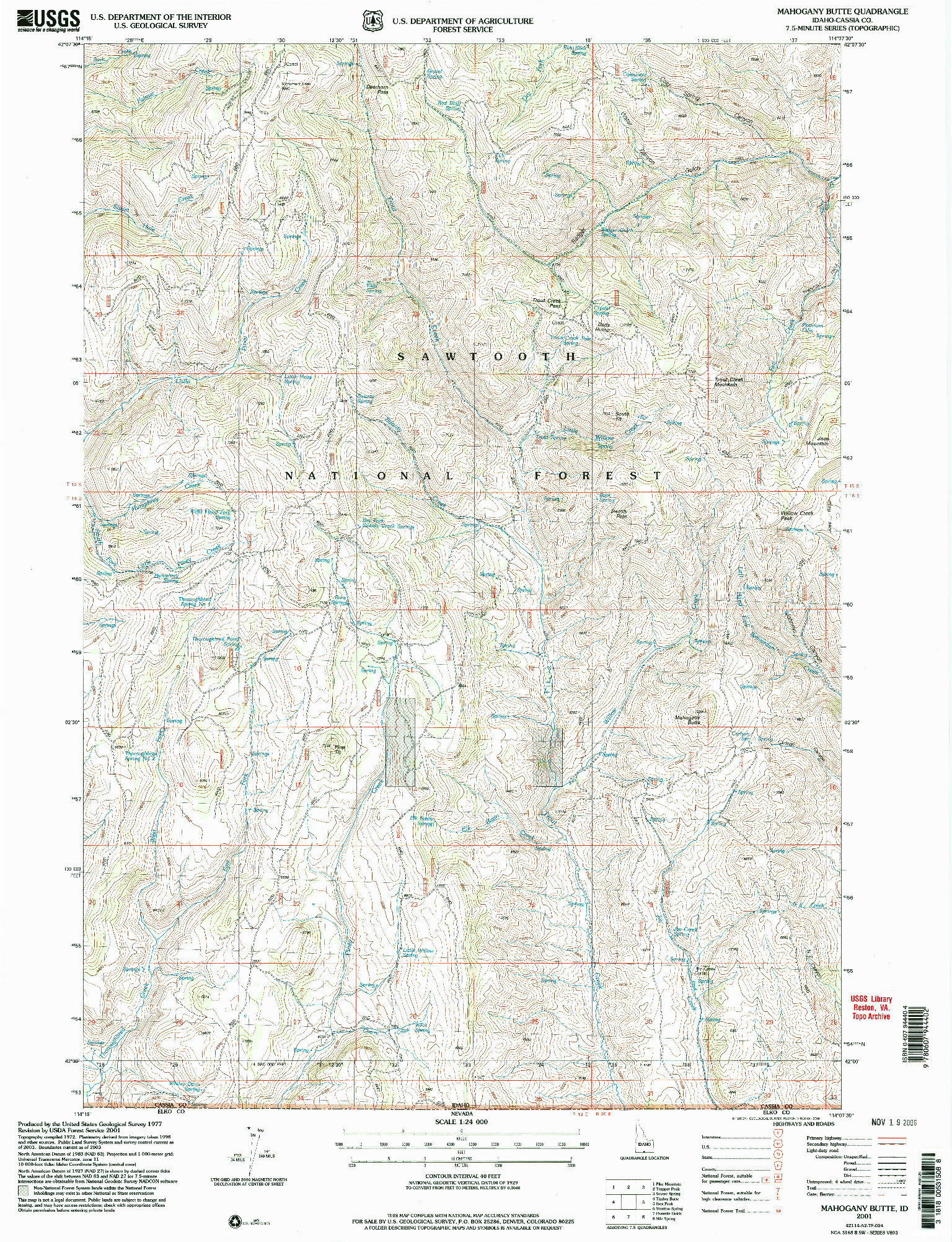 USGS 1:24000-SCALE QUADRANGLE FOR MAHOGANY BUTTE, ID 2001