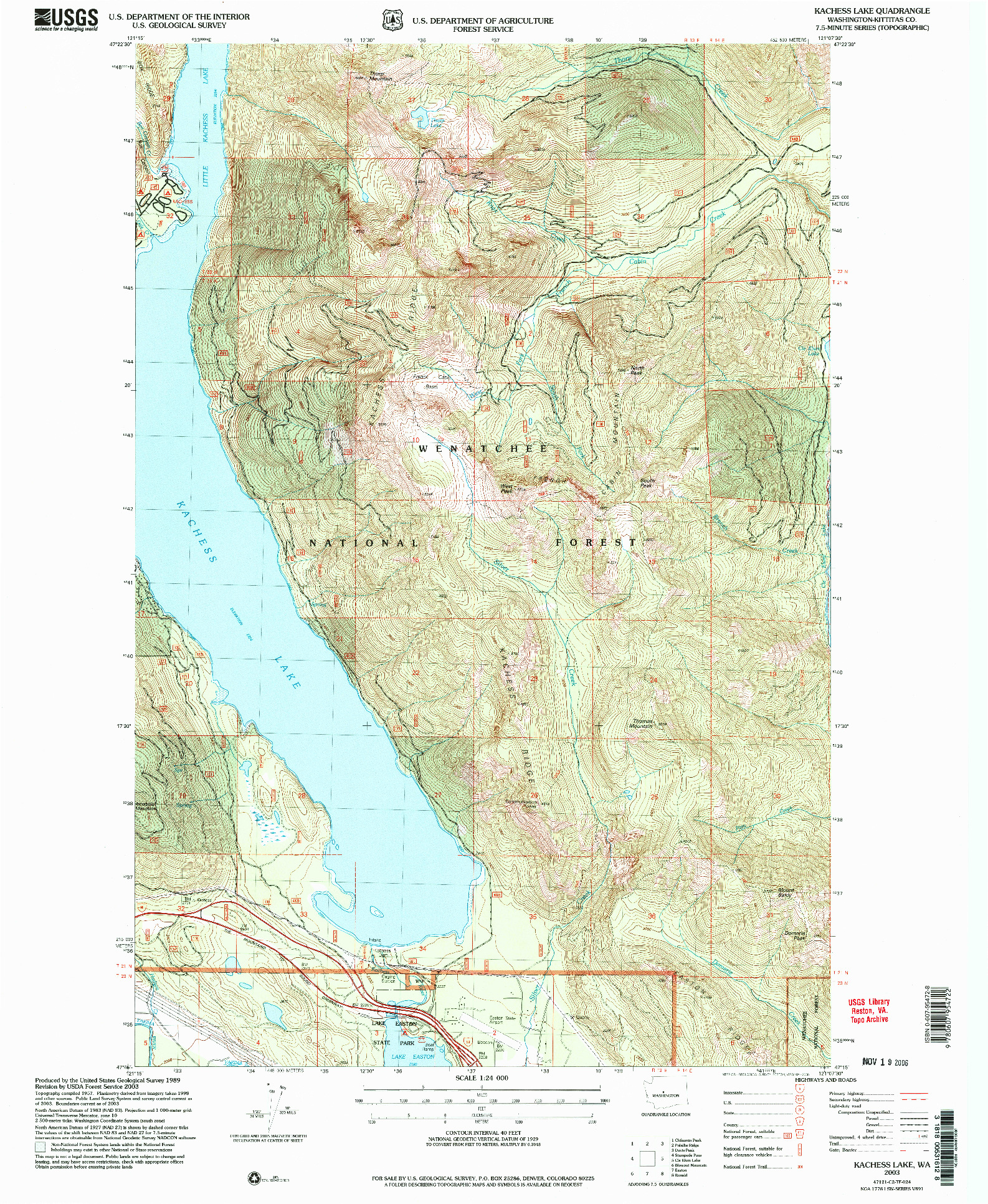 USGS 1:24000-SCALE QUADRANGLE FOR KACHESS LAKE, WA 2003