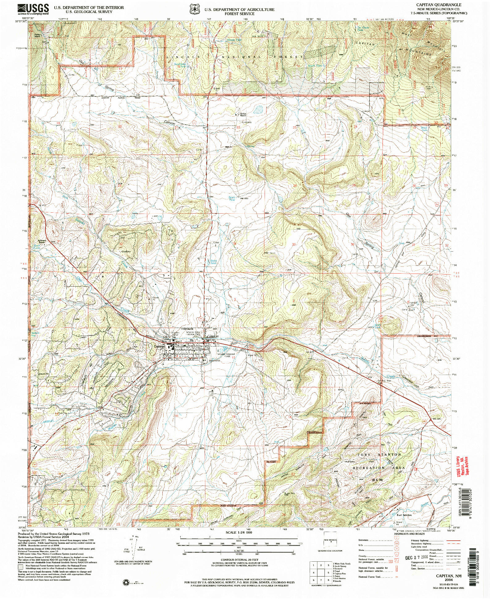 USGS 1:24000-SCALE QUADRANGLE FOR CAPITAN, NM 2004