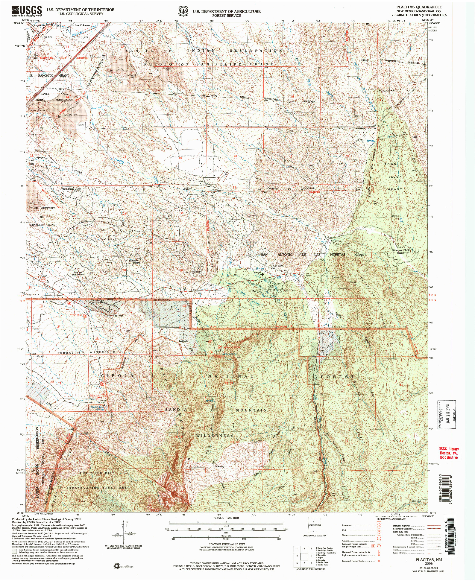 USGS 1:24000-SCALE QUADRANGLE FOR PLACITAS, NM 2006