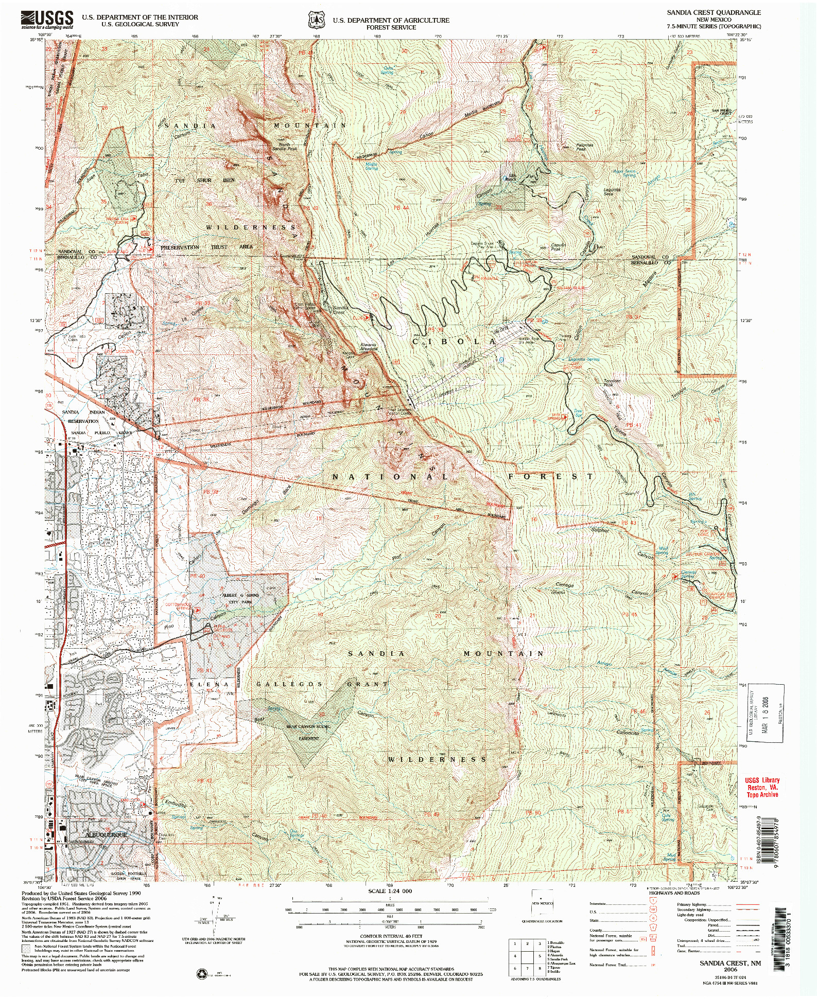 USGS 1:24000-SCALE QUADRANGLE FOR SANDIA CREST, NM 2006