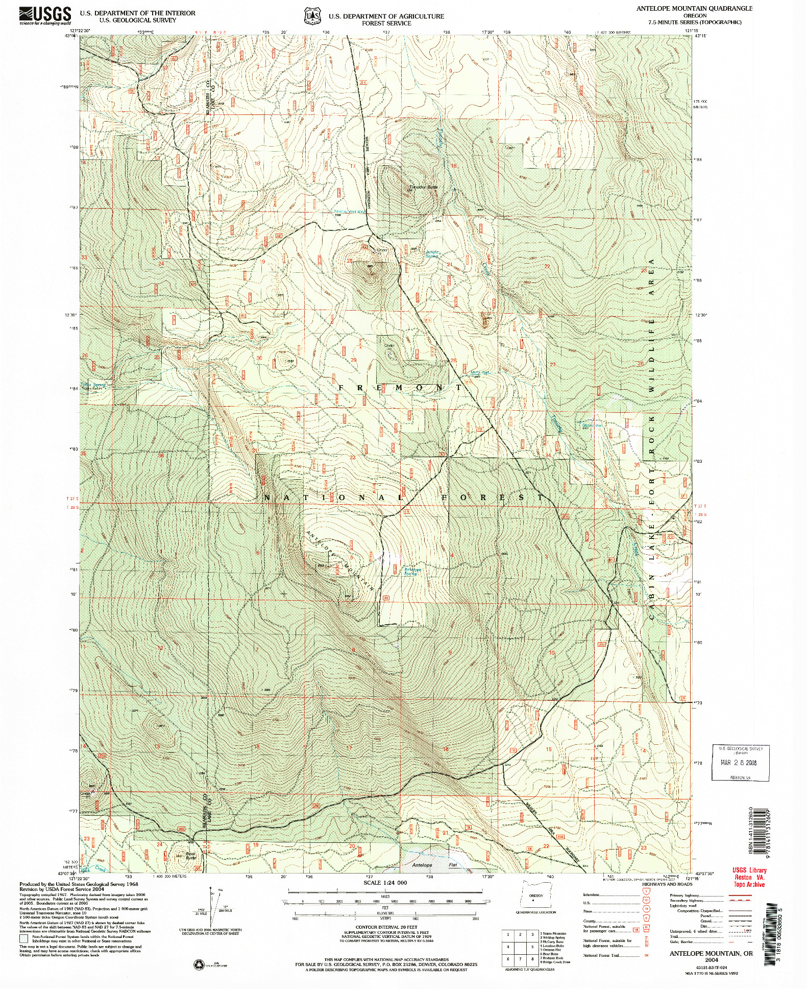 USGS 1:24000-SCALE QUADRANGLE FOR ANTELOPE MOUNTAIN, OR 2004