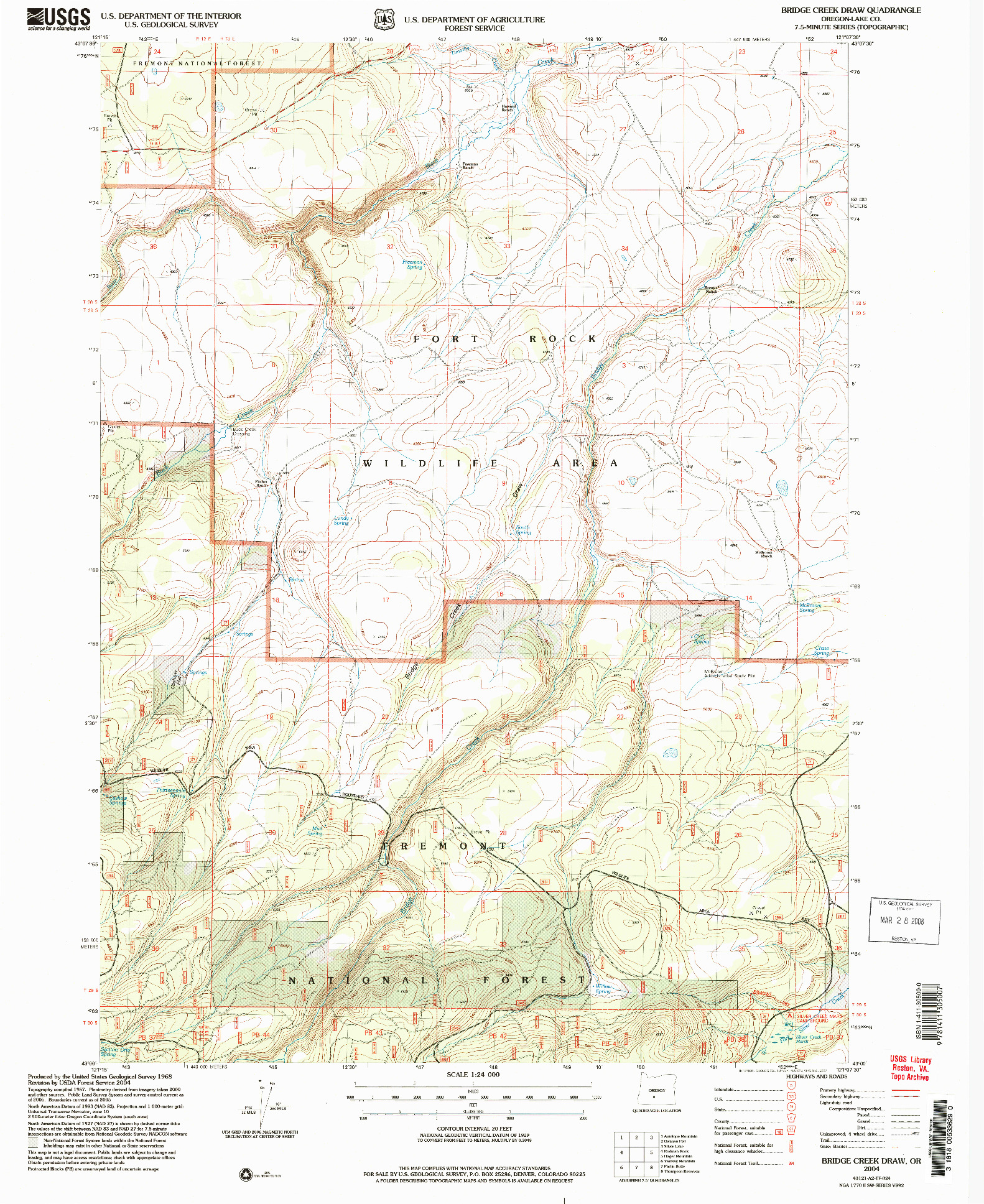 USGS 1:24000-SCALE QUADRANGLE FOR BRIDGE CREEK DRAW, OR 2004