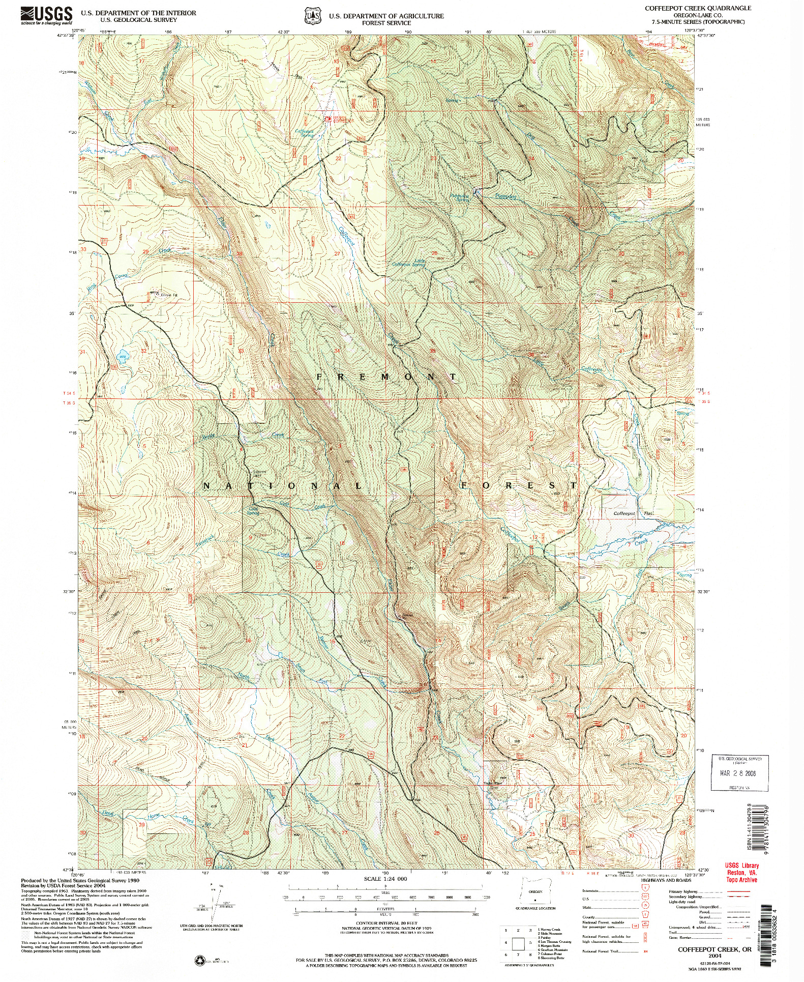 USGS 1:24000-SCALE QUADRANGLE FOR COFFEEPOT CREEK, OR 2004