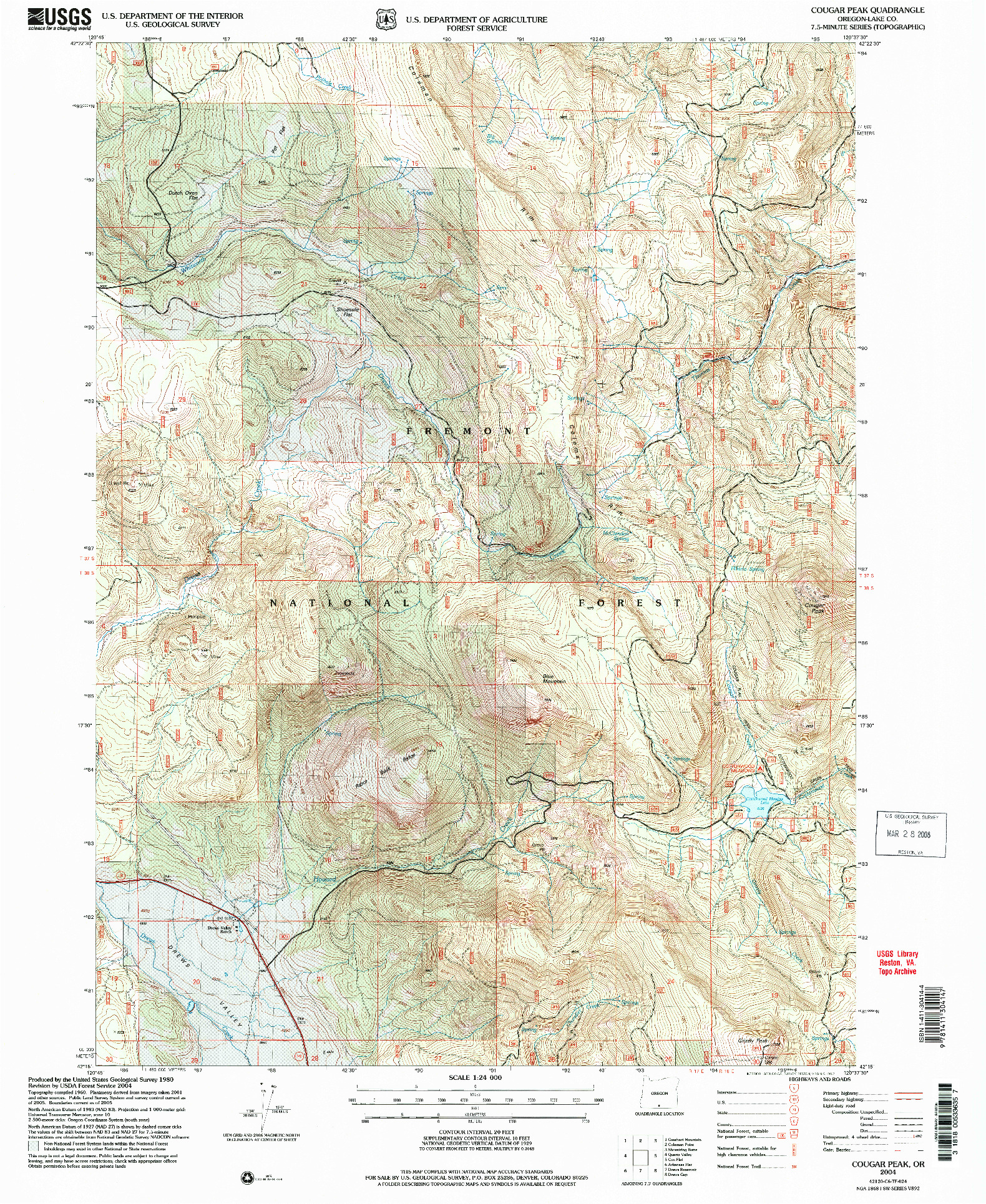 USGS 1:24000-SCALE QUADRANGLE FOR COUGAR PEAK, OR 2004