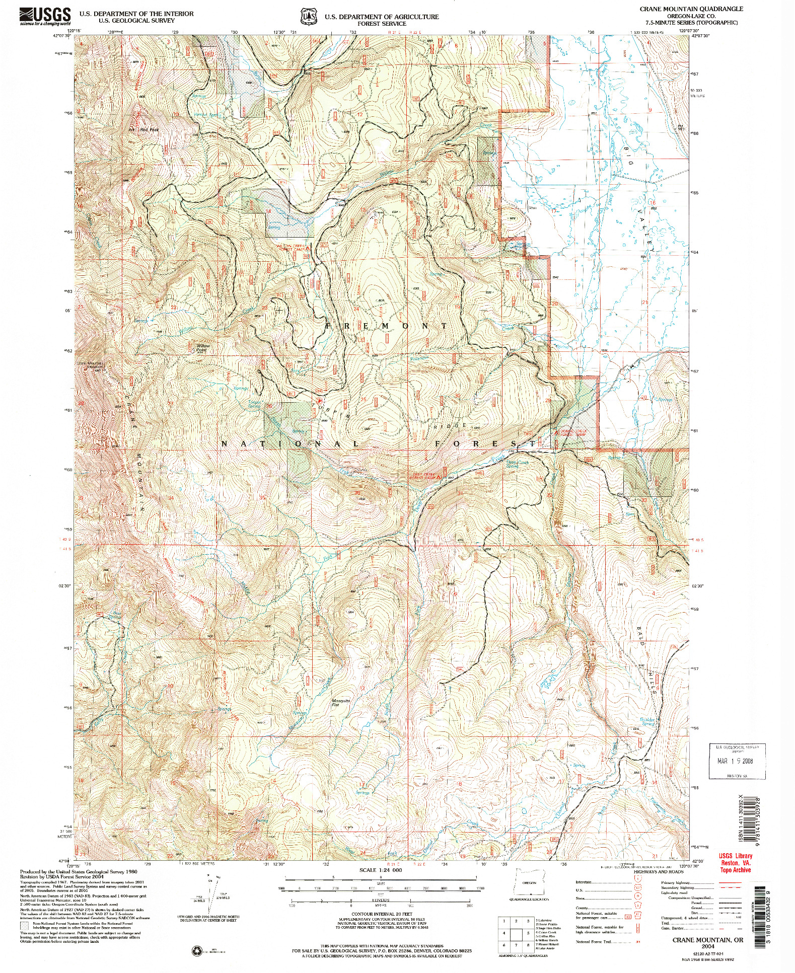USGS 1:24000-SCALE QUADRANGLE FOR CRANE MOUNTAIN, OR 2004