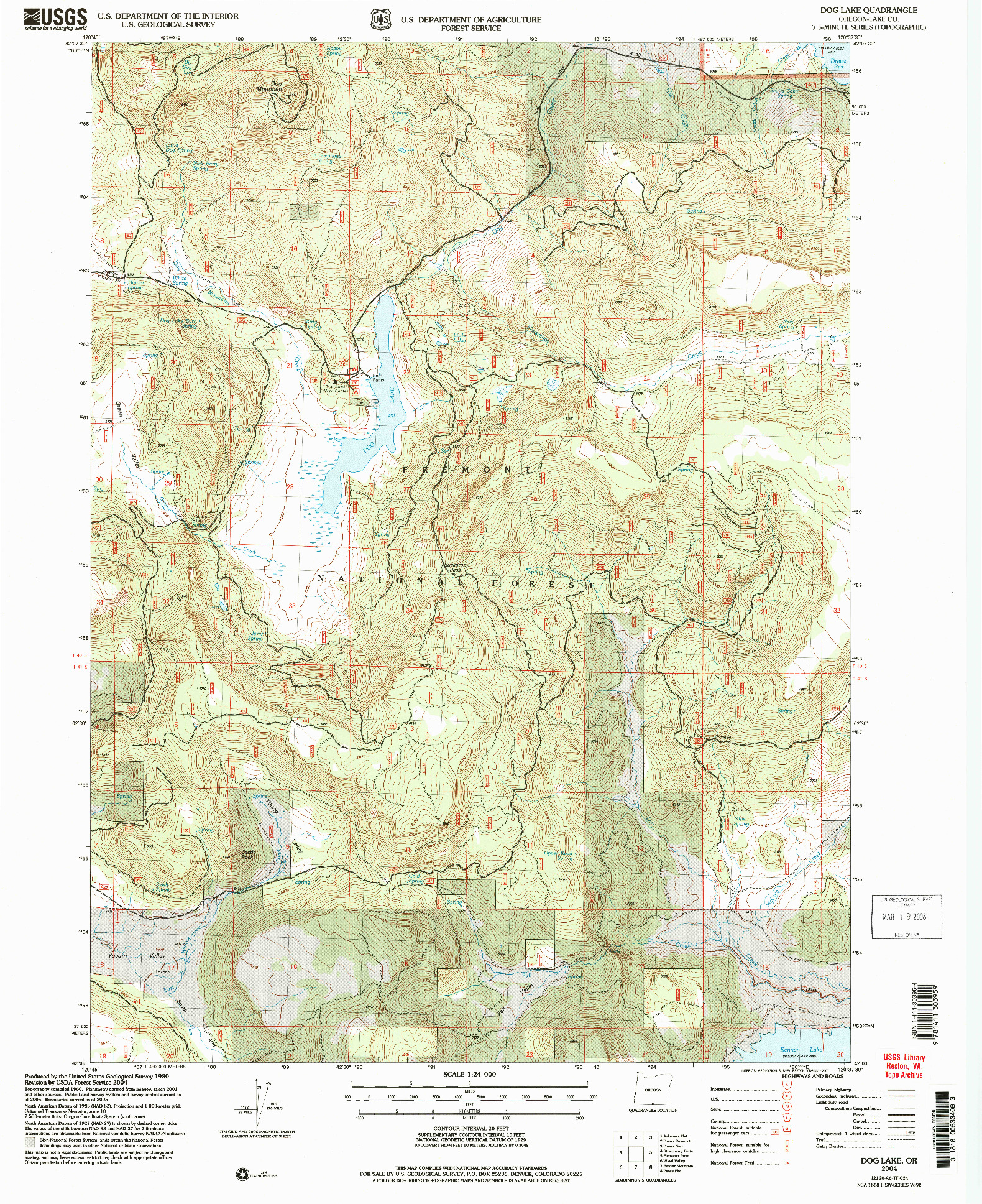 USGS 1:24000-SCALE QUADRANGLE FOR DOG LAKE, OR 2004