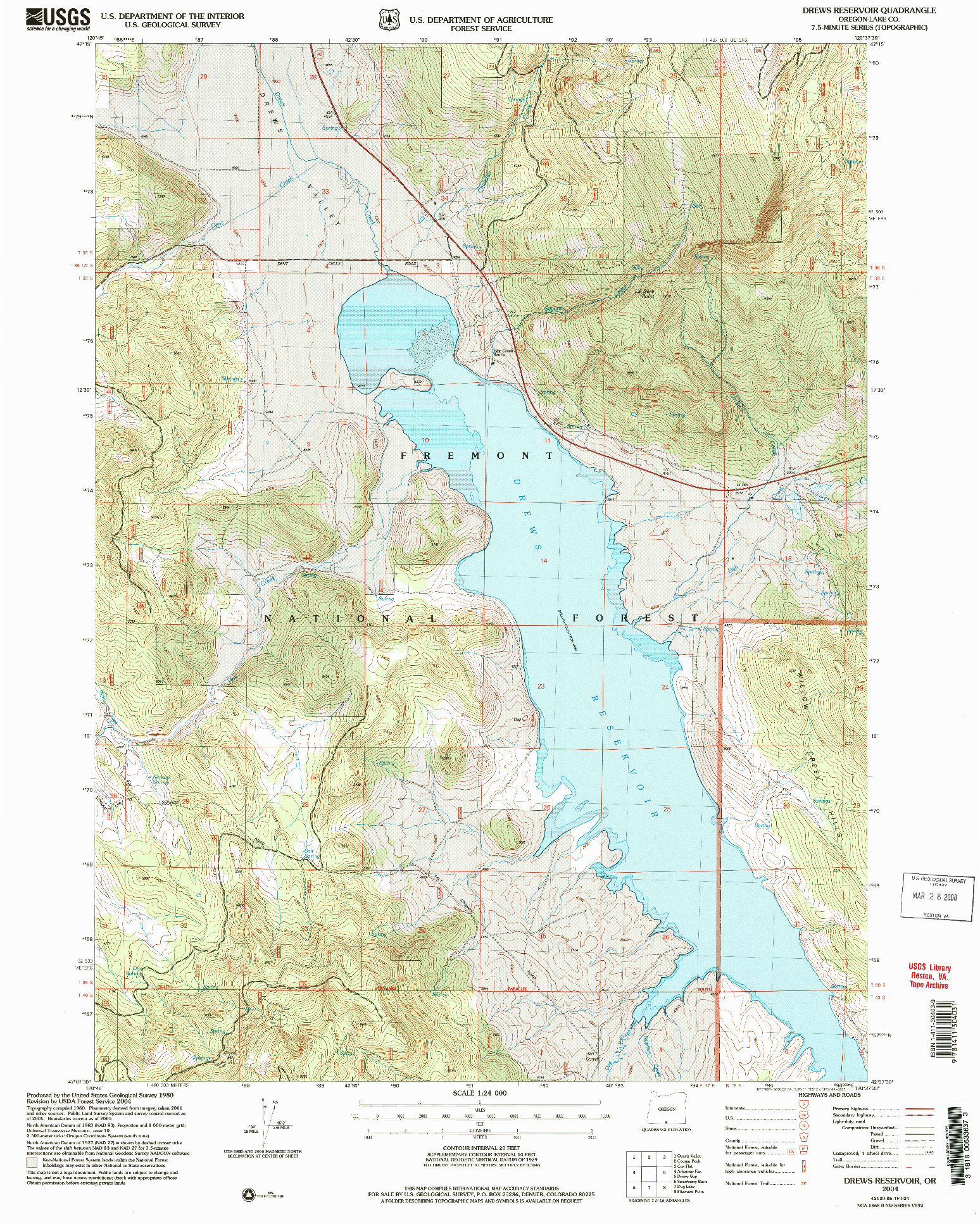 USGS 1:24000-SCALE QUADRANGLE FOR DREWS RESERVOIR, OR 2004