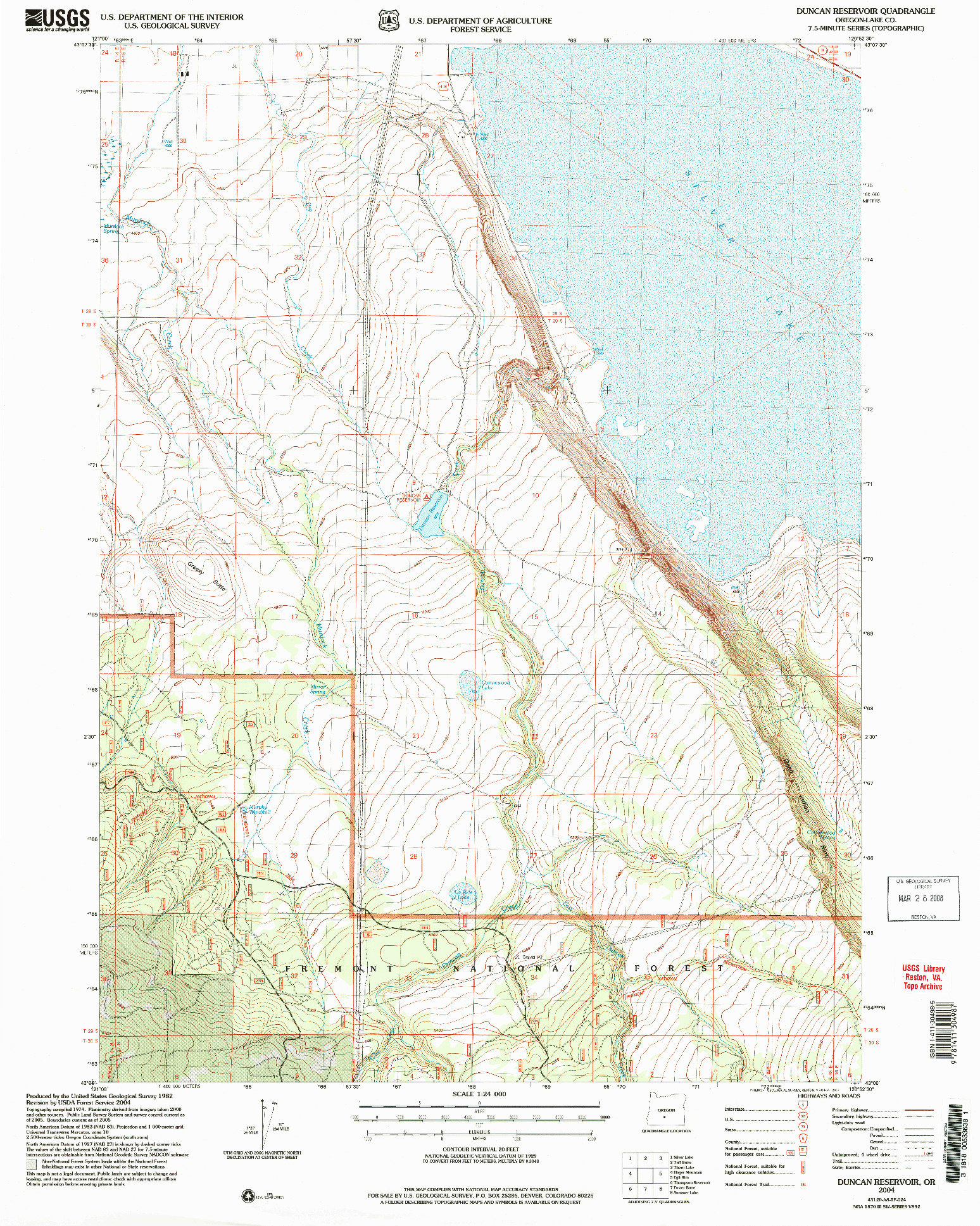 USGS 1:24000-SCALE QUADRANGLE FOR DUNCAN RESERVOIR, OR 2004