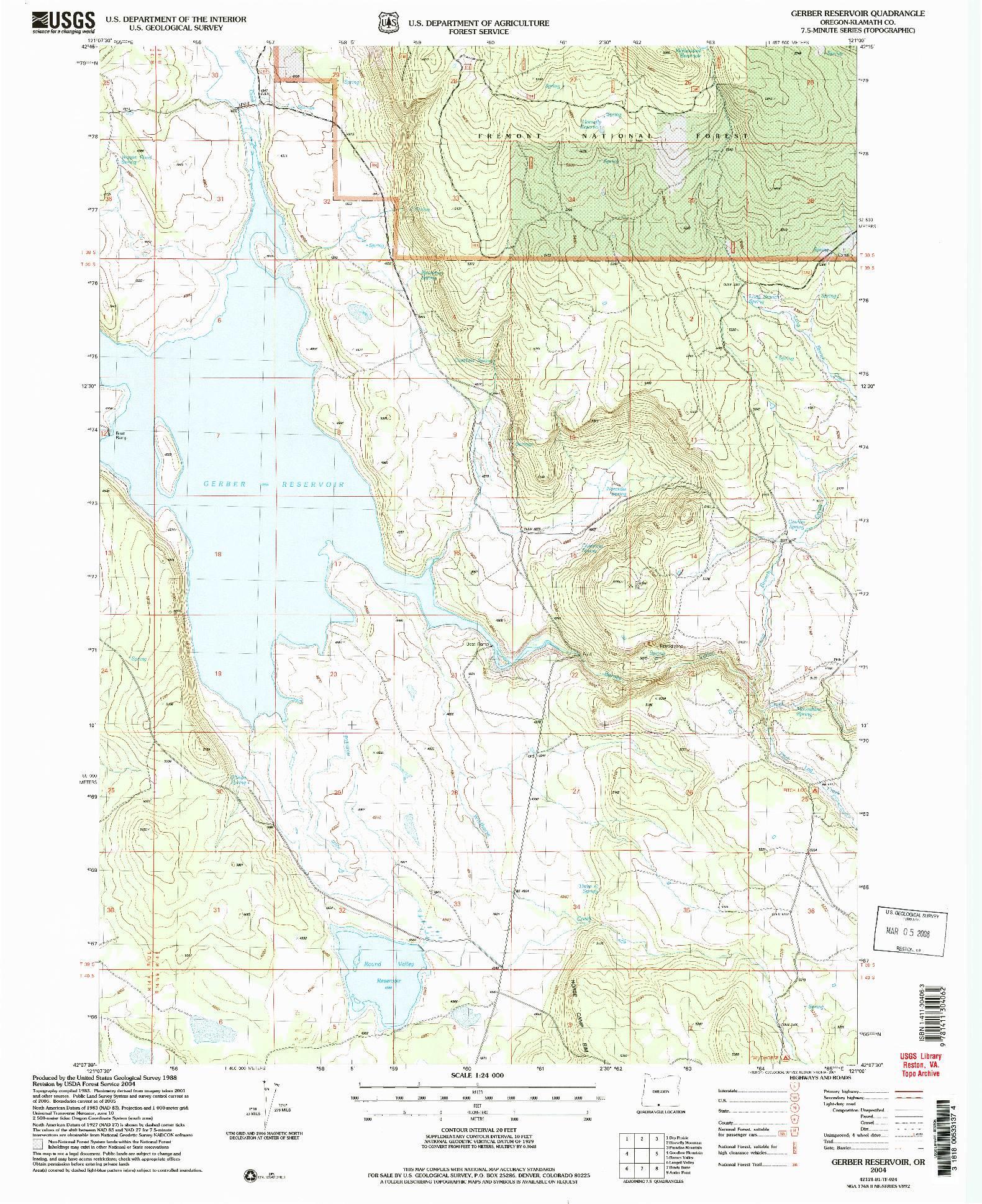 USGS 1:24000-SCALE QUADRANGLE FOR GERBER RESERVOIR, OR 2004