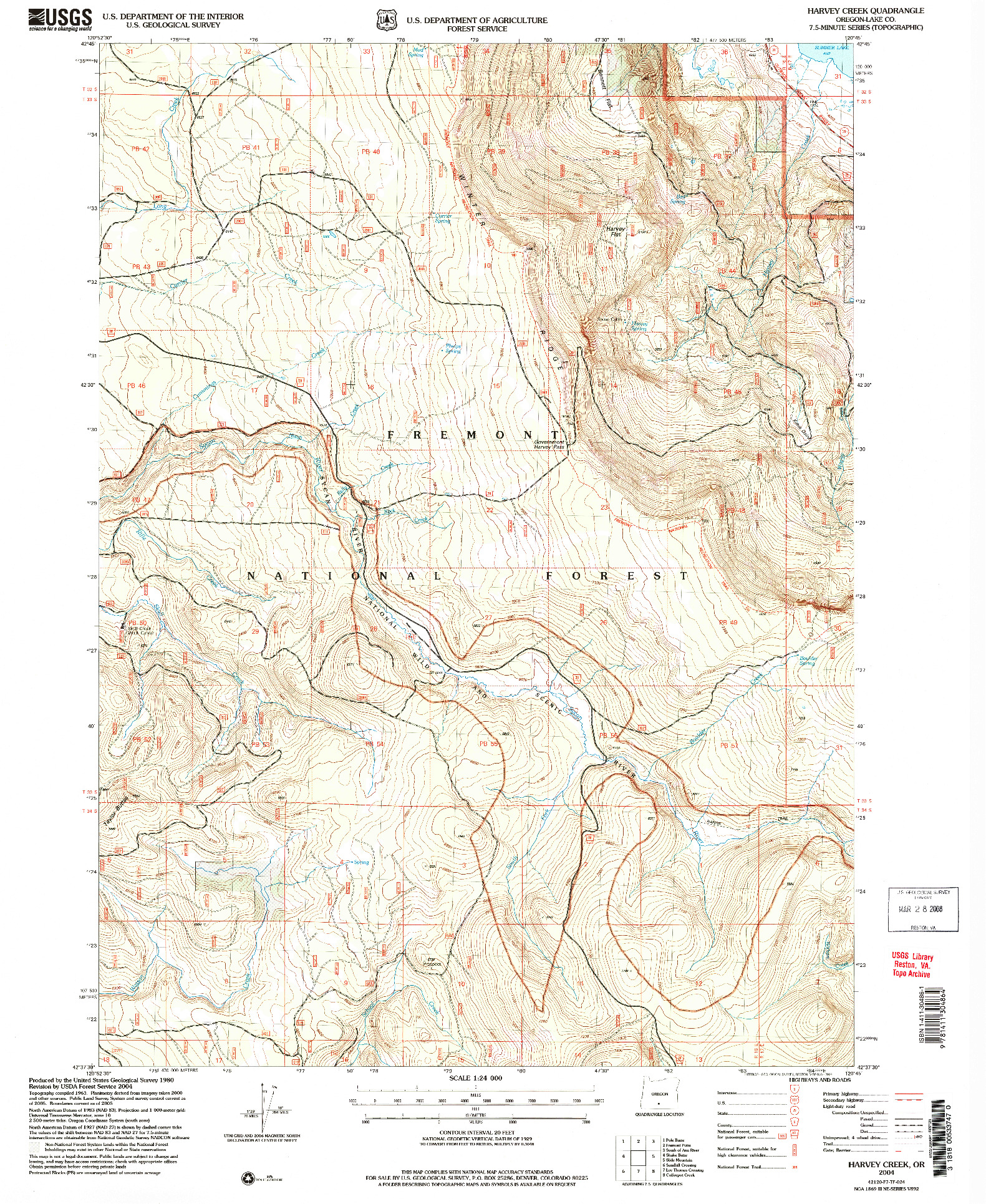 USGS 1:24000-SCALE QUADRANGLE FOR HARVEY CREEK, OR 2004