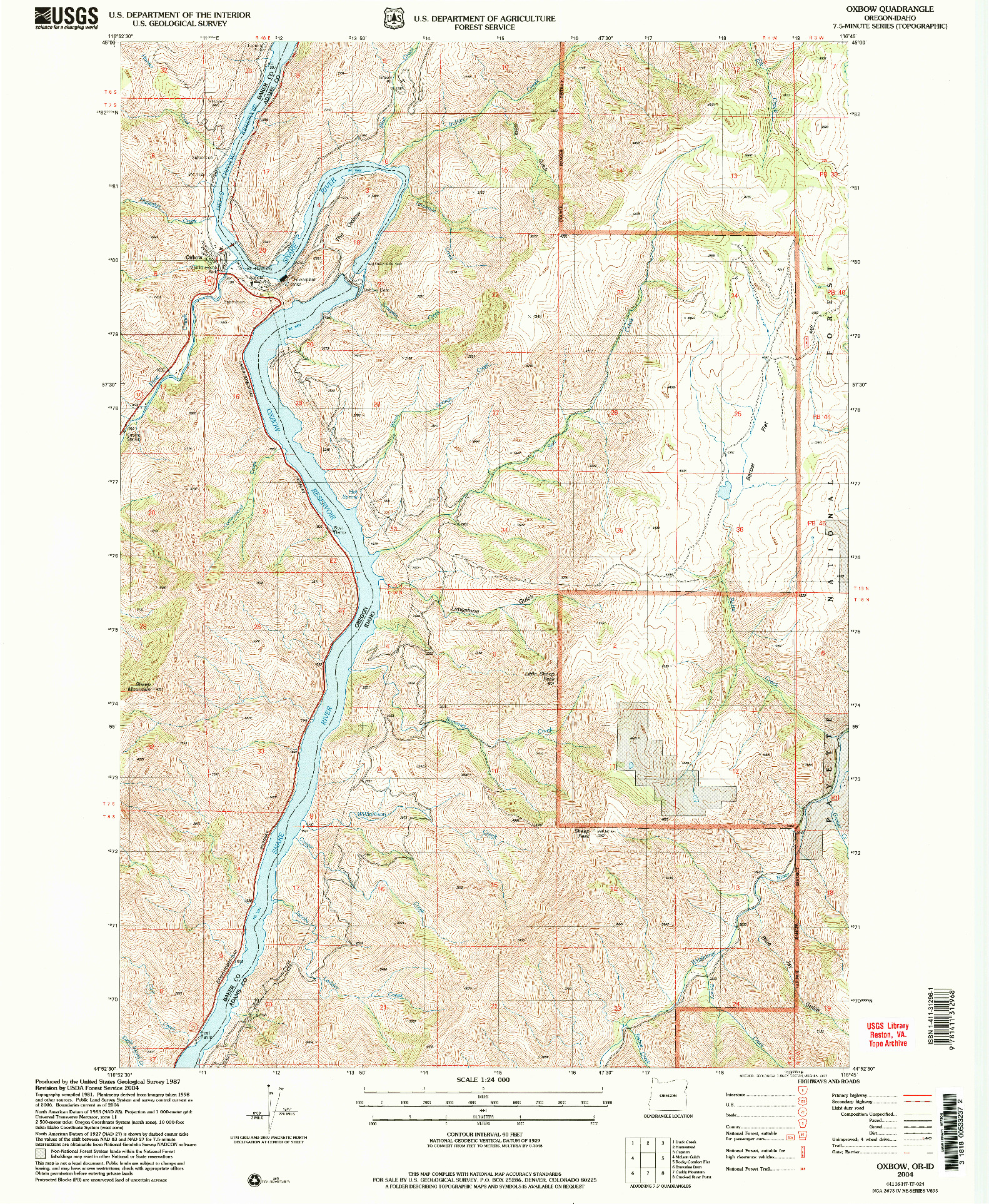 USGS 1:24000-SCALE QUADRANGLE FOR OXBOW, OR 2004