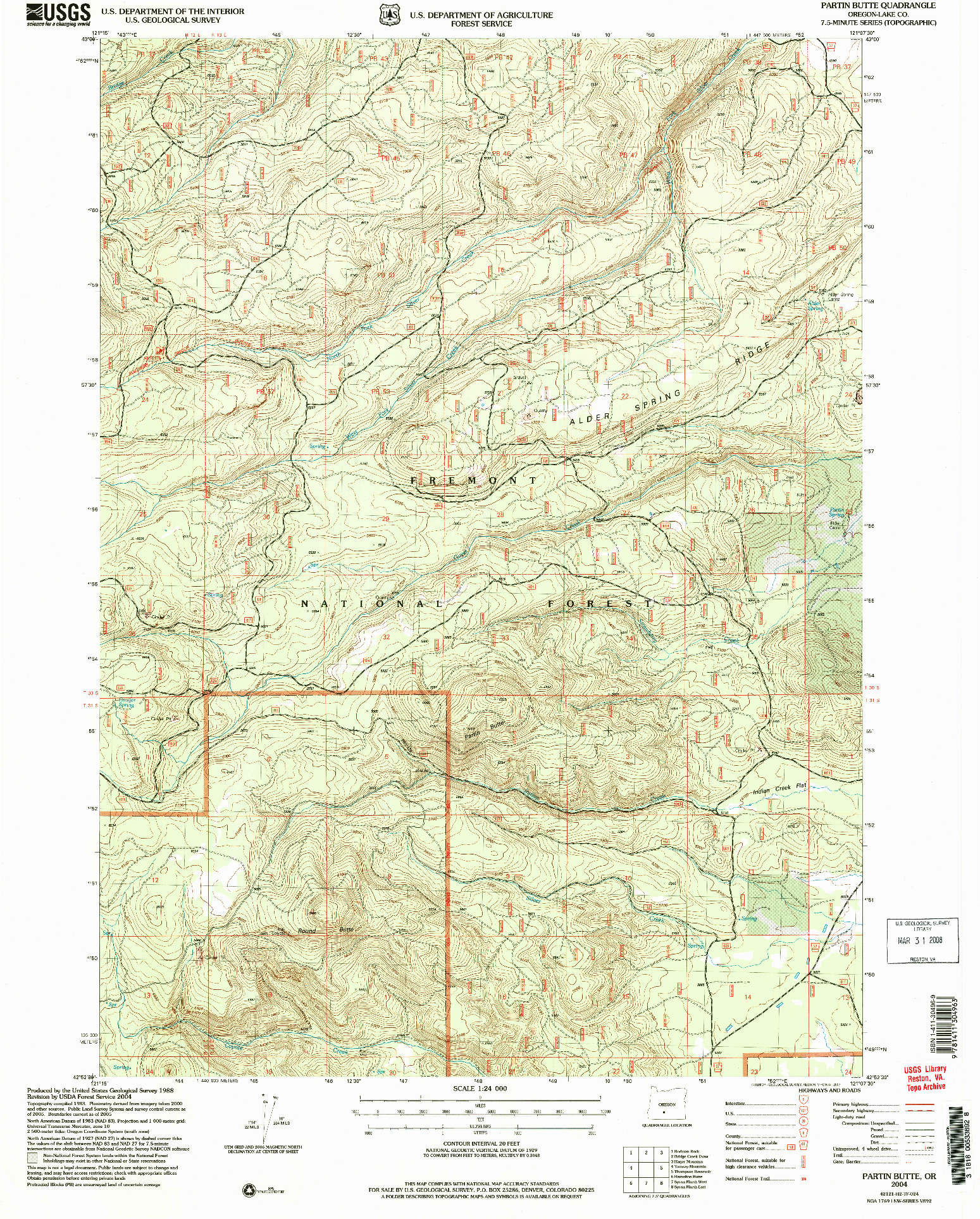 USGS 1:24000-SCALE QUADRANGLE FOR PARTIN BUTTE, OR 2004