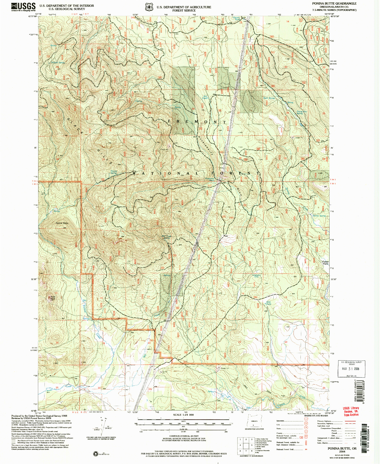USGS 1:24000-SCALE QUADRANGLE FOR PONINA BUTTE, OR 2004