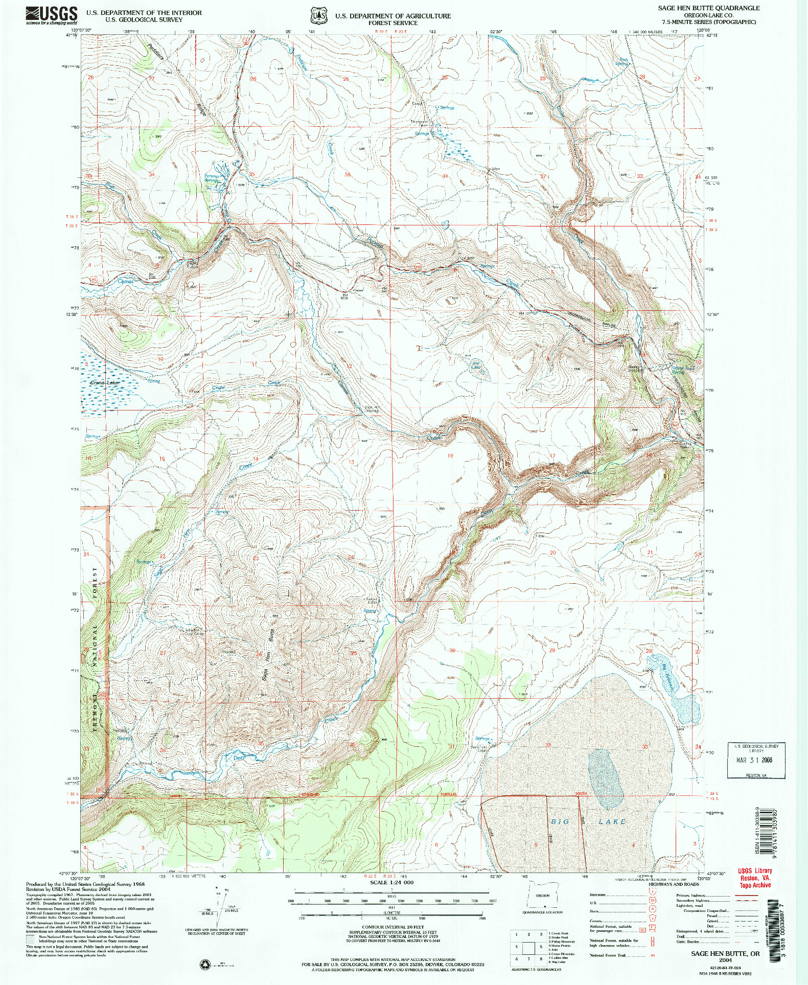 USGS 1:24000-SCALE QUADRANGLE FOR SAGE HEN BUTTE, OR 2004
