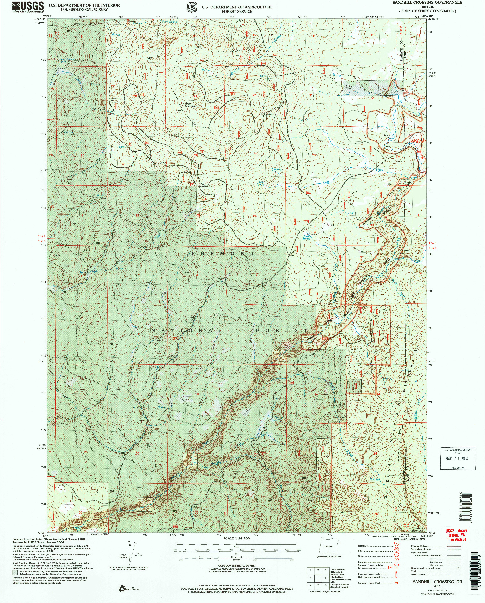 USGS 1:24000-SCALE QUADRANGLE FOR SANDHILL CROSSING, OR 2004