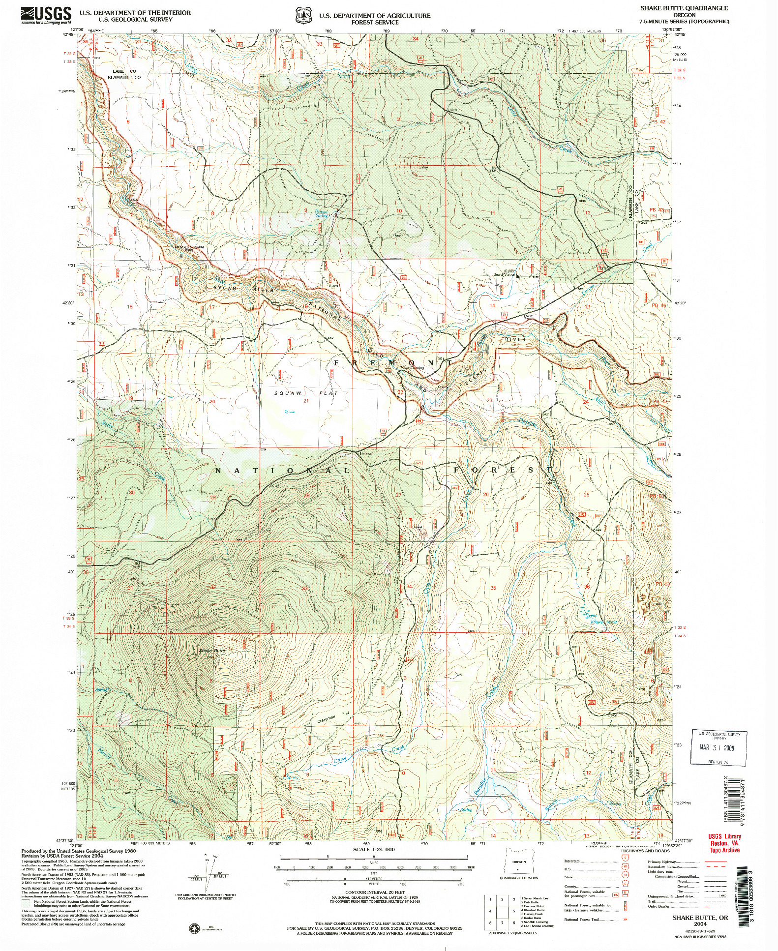 USGS 1:24000-SCALE QUADRANGLE FOR SHAKE BUTTE, OR 2004