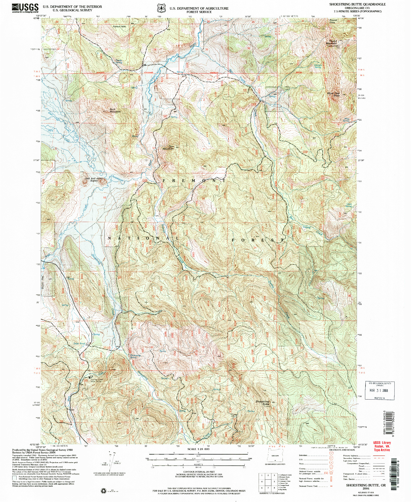 USGS 1:24000-SCALE QUADRANGLE FOR SHOESTRING BUTTE, OR 2004