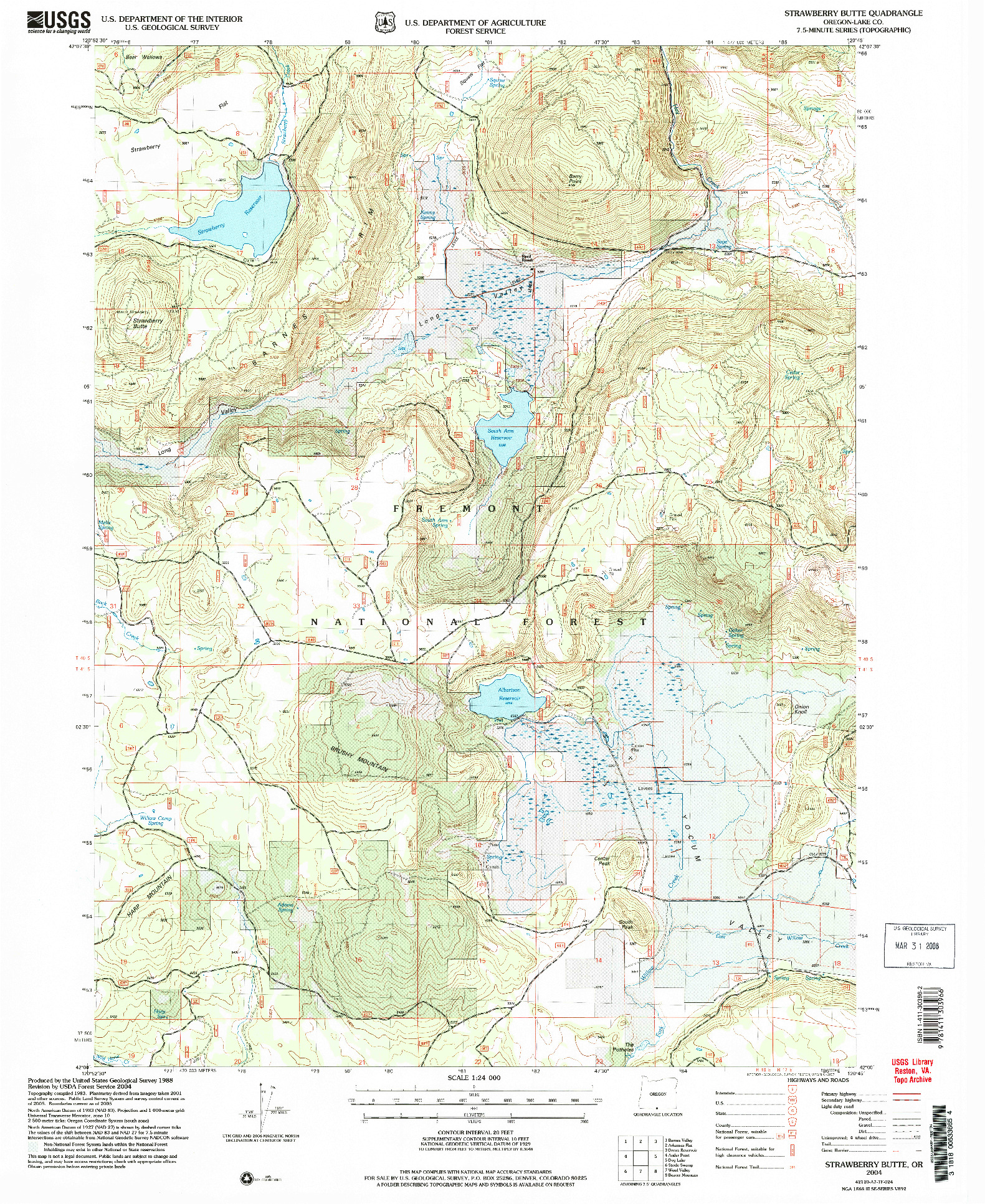 USGS 1:24000-SCALE QUADRANGLE FOR STRAWBERRY BUTTE, OR 2004