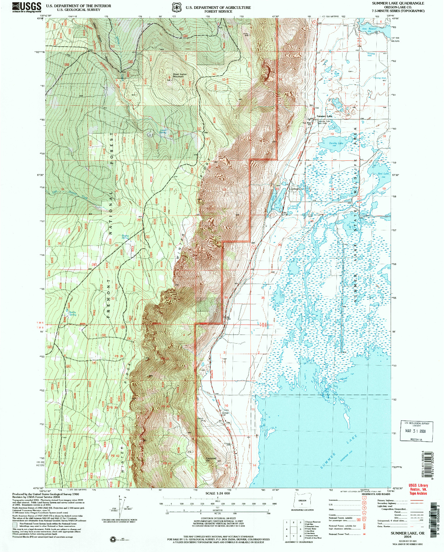 USGS 1:24000-SCALE QUADRANGLE FOR SUMMER LAKE, OR 2004