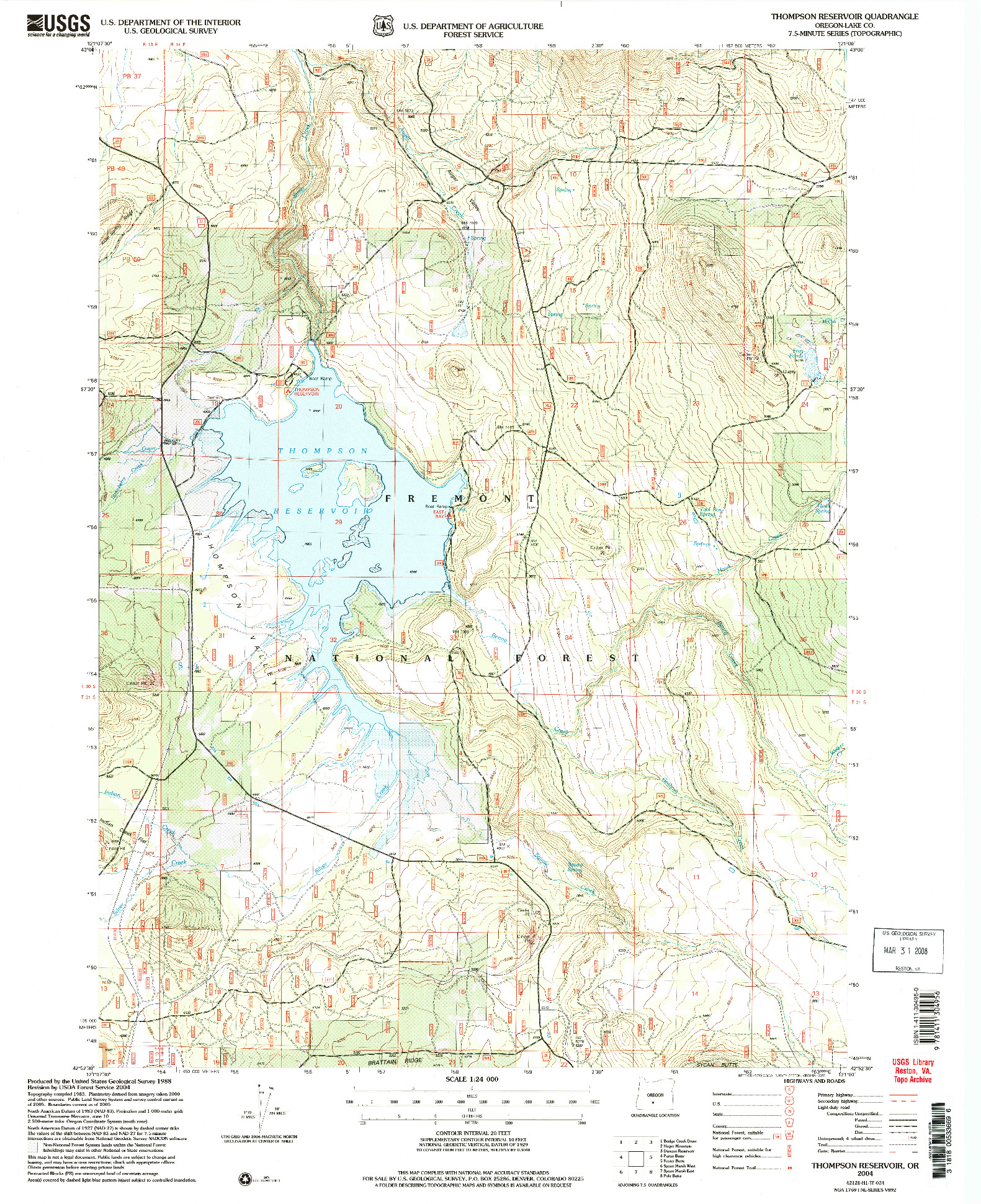 USGS 1:24000-SCALE QUADRANGLE FOR THOMPSON RESERVOIR, OR 2004