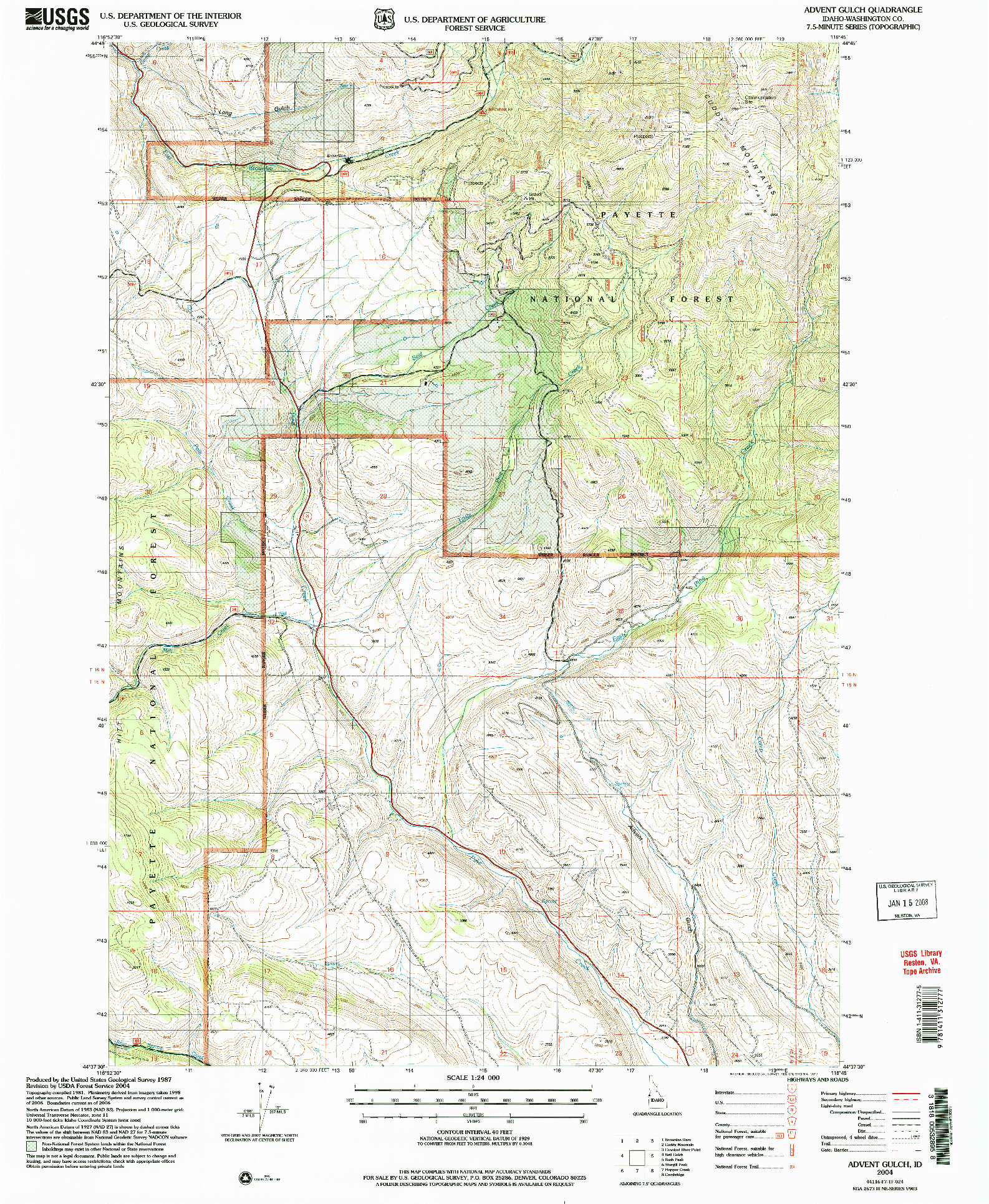 USGS 1:24000-SCALE QUADRANGLE FOR ADVENT GULCH, ID 2004