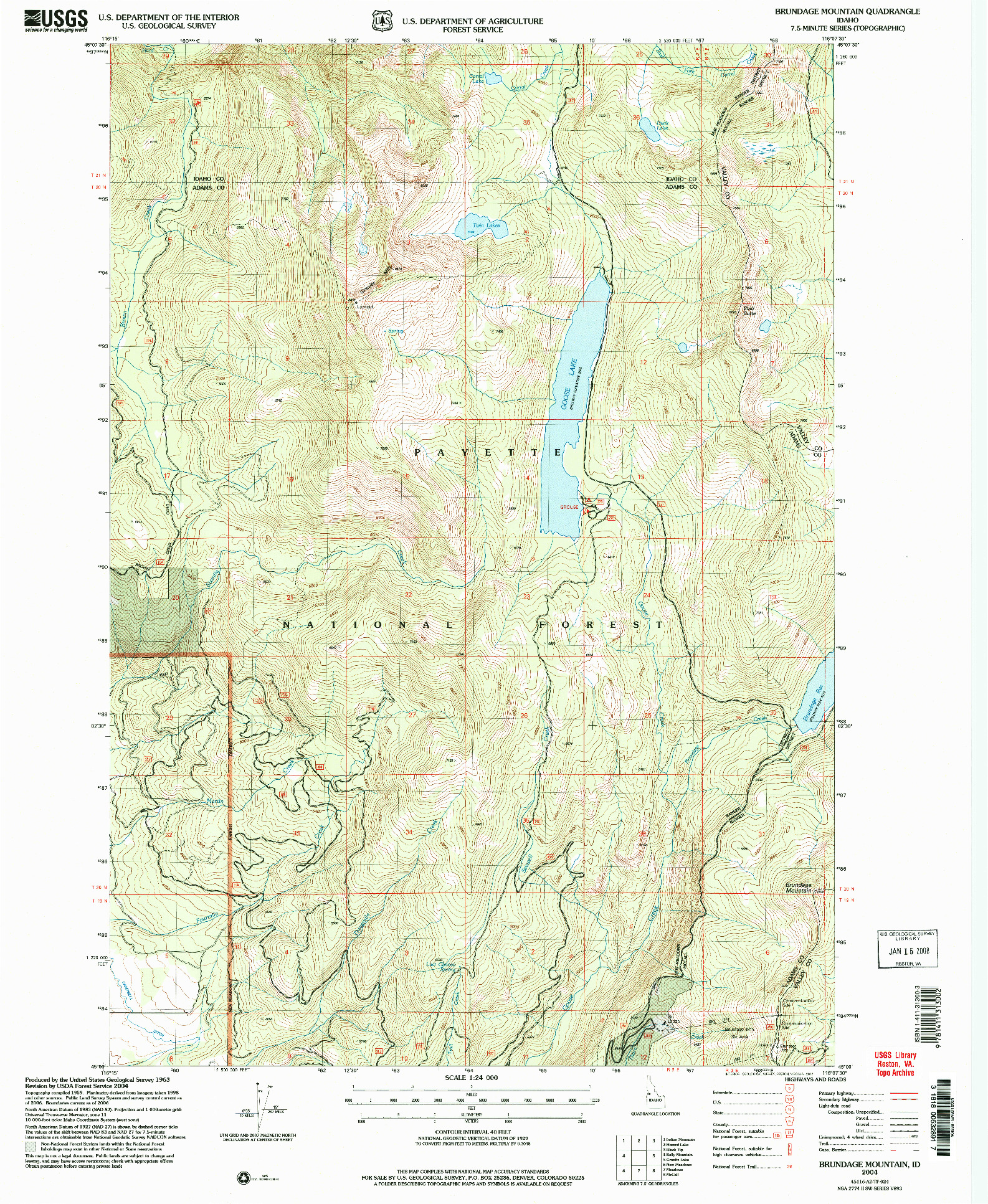 USGS 1:24000-SCALE QUADRANGLE FOR BRUNDAGE MOUNTAIN, ID 2004