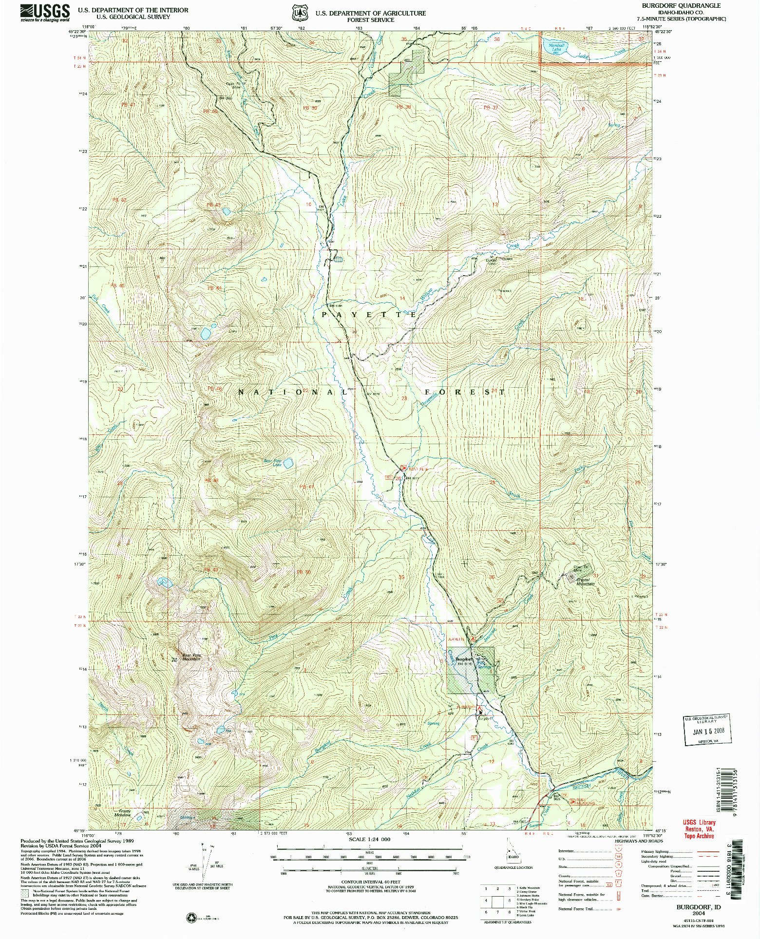 USGS 1:24000-SCALE QUADRANGLE FOR BURGDORF, ID 2004