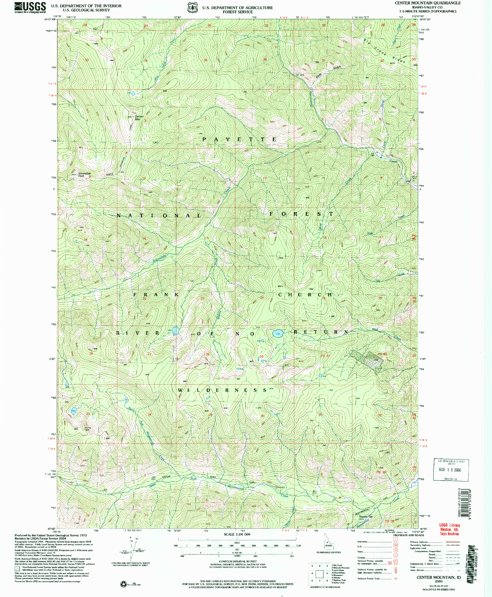 USGS 1:24000-SCALE QUADRANGLE FOR CENTER MOUNTAIN, ID 2004