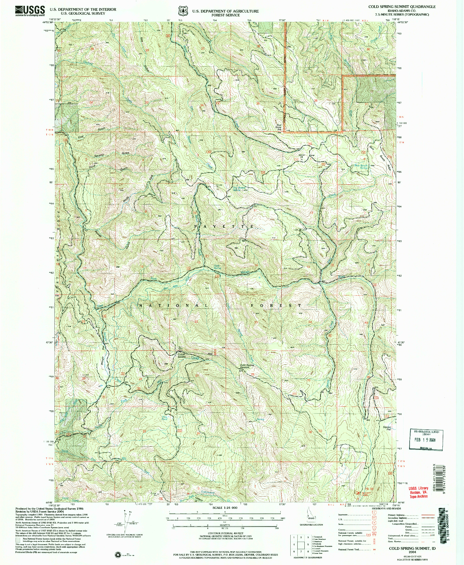 USGS 1:24000-SCALE QUADRANGLE FOR COLD SPRING SUMMIT, ID 2004