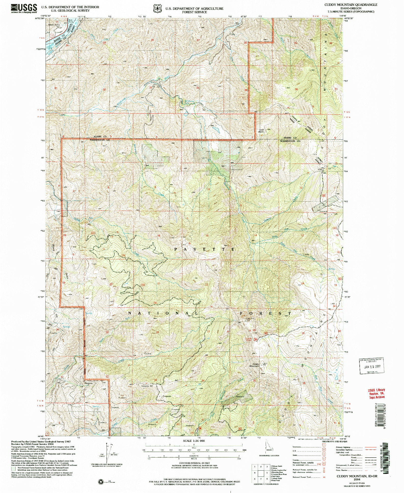 USGS 1:24000-SCALE QUADRANGLE FOR CUDDY MOUNTAIN, ID 2004
