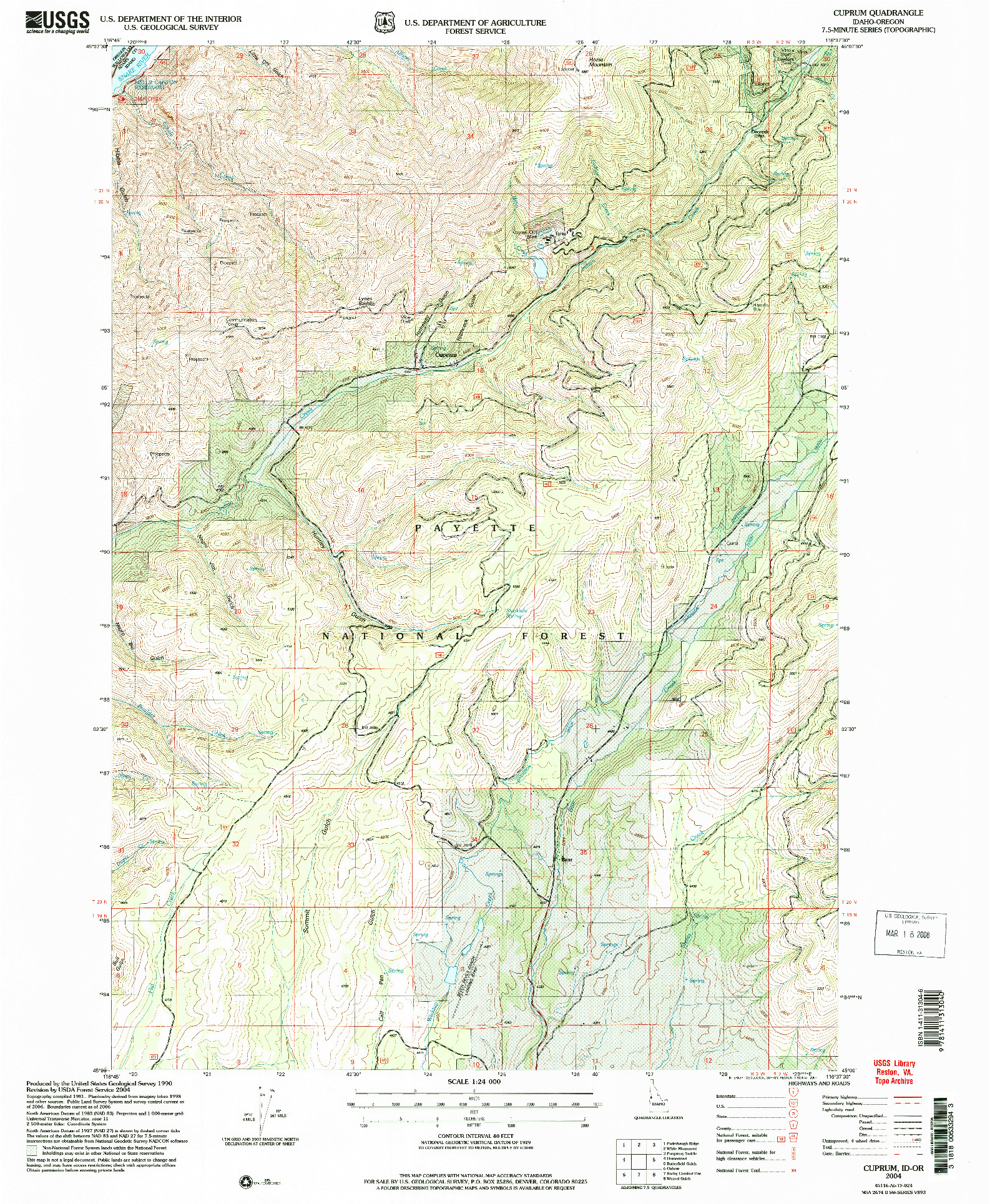 USGS 1:24000-SCALE QUADRANGLE FOR CUPRUM, ID 2004