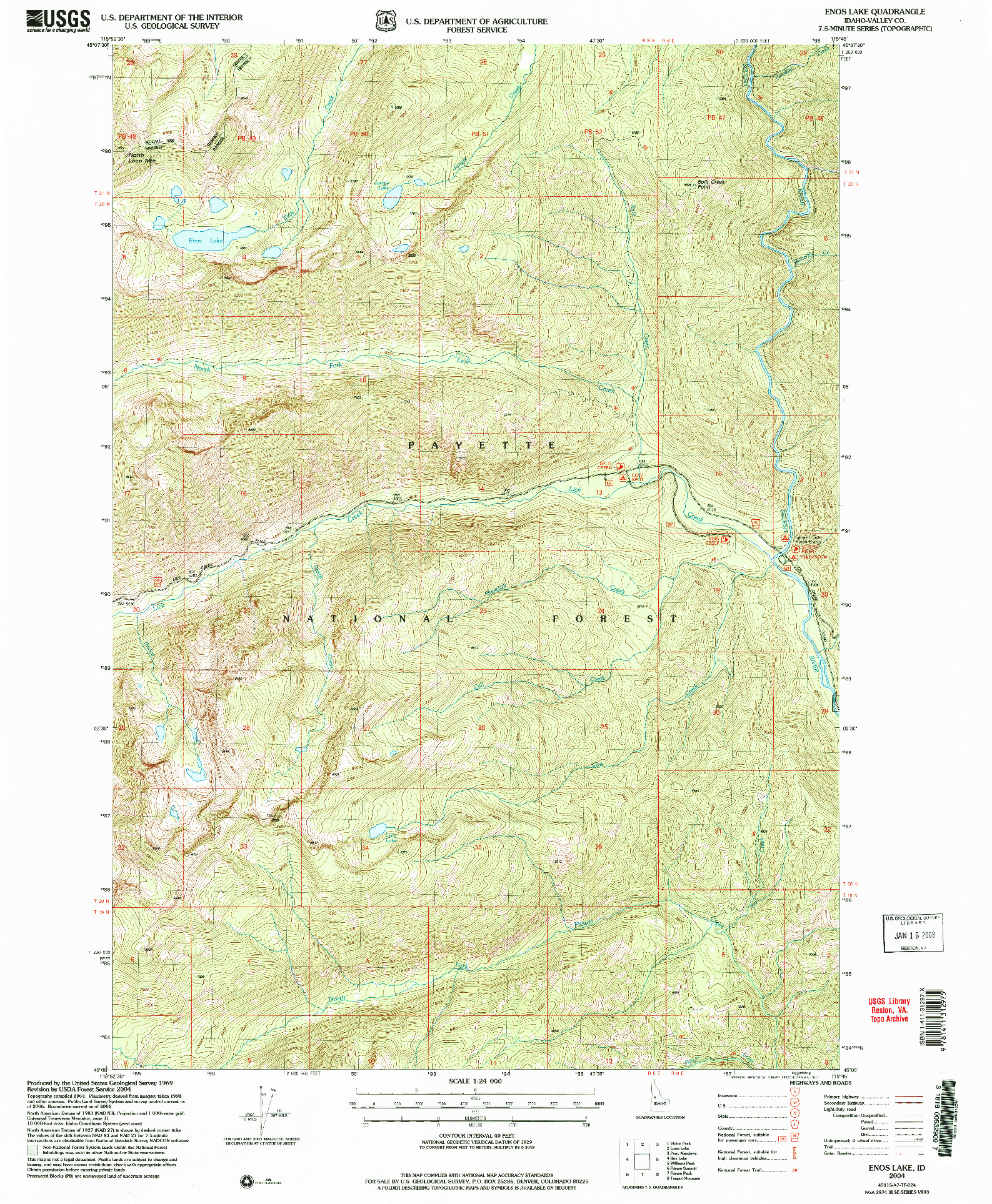 USGS 1:24000-SCALE QUADRANGLE FOR ENOS LAKE, ID 2004