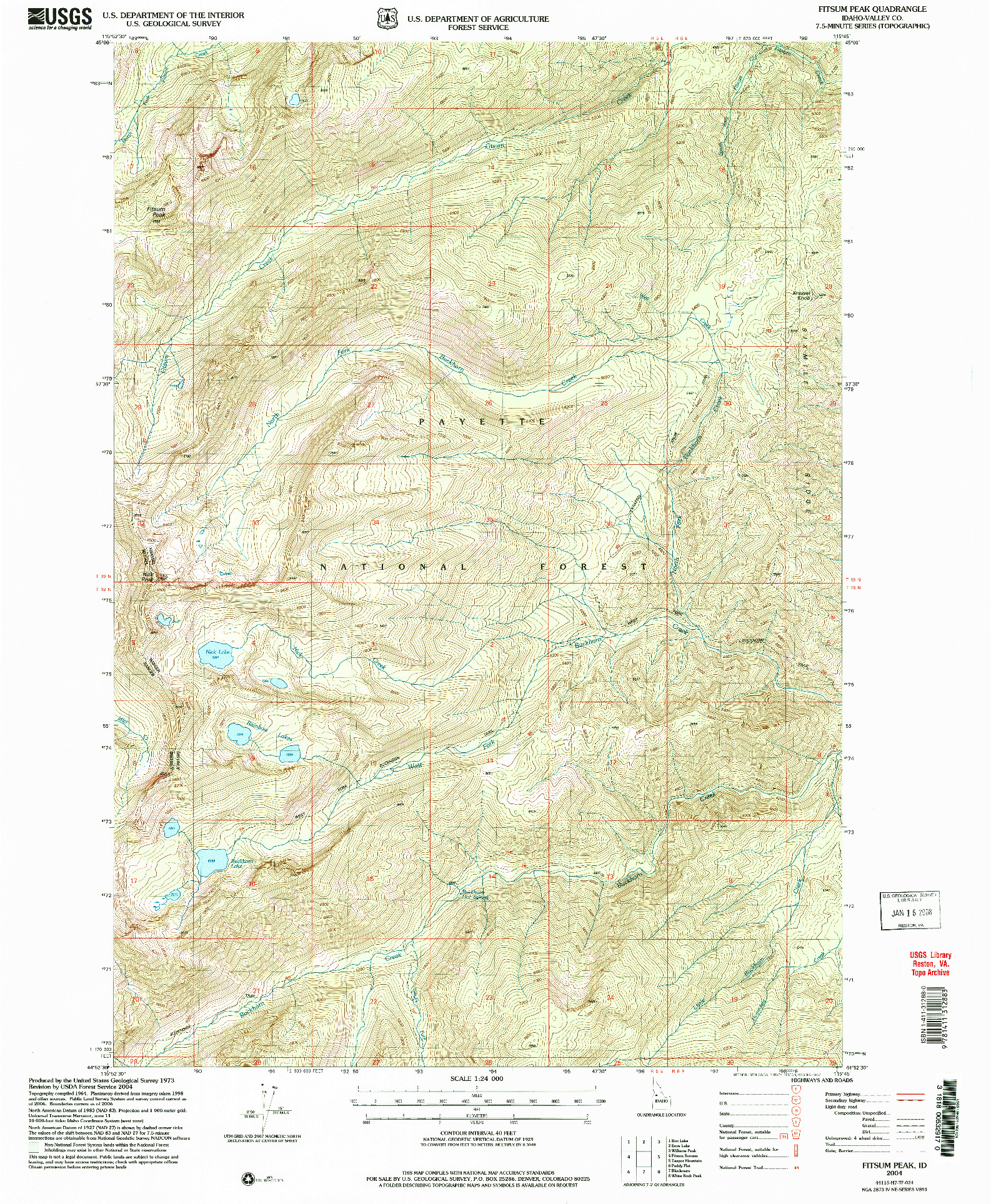 USGS 1:24000-SCALE QUADRANGLE FOR FITSUM PEAK, ID 2004