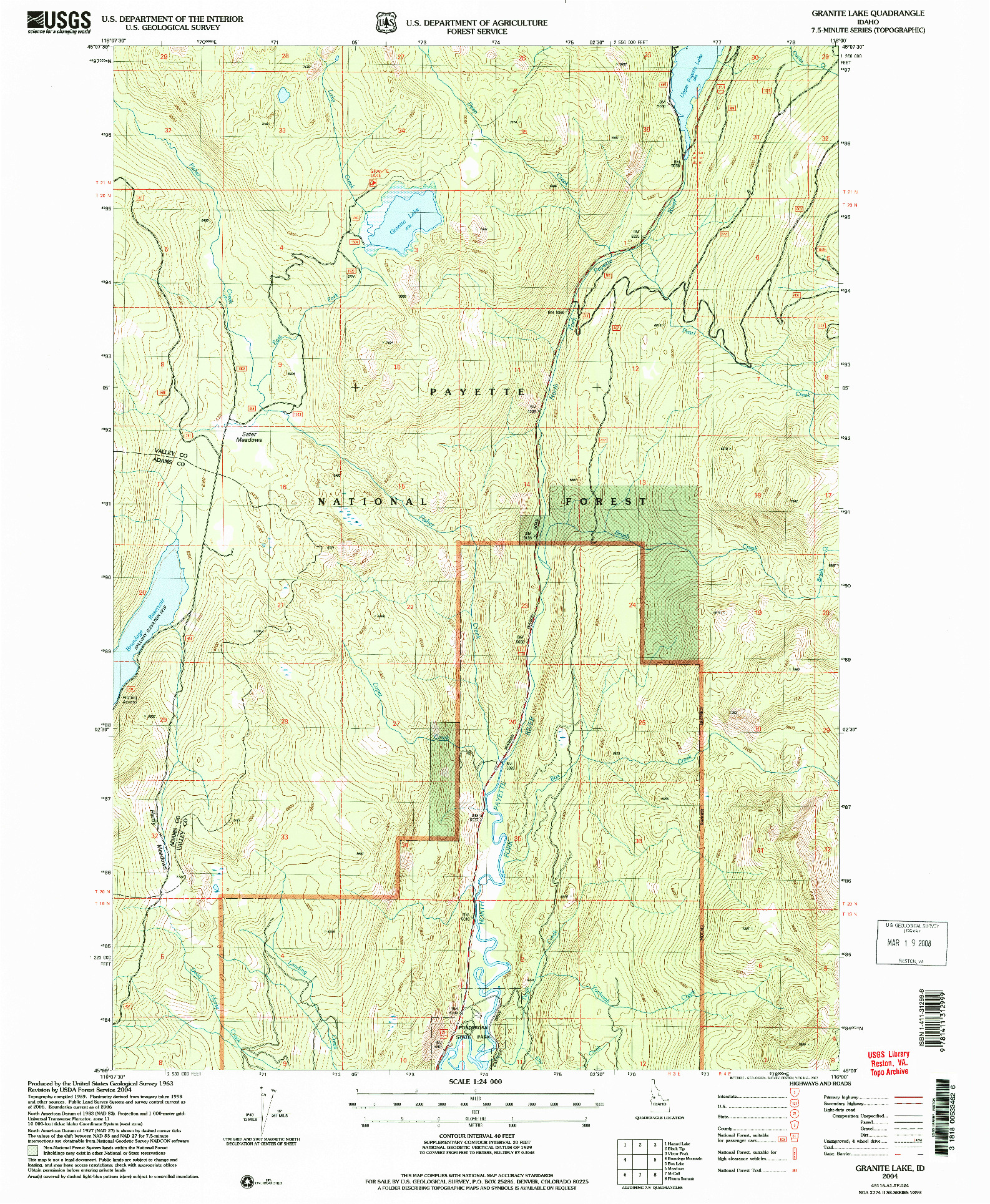 USGS 1:24000-SCALE QUADRANGLE FOR GRANITE LAKE, ID 2004