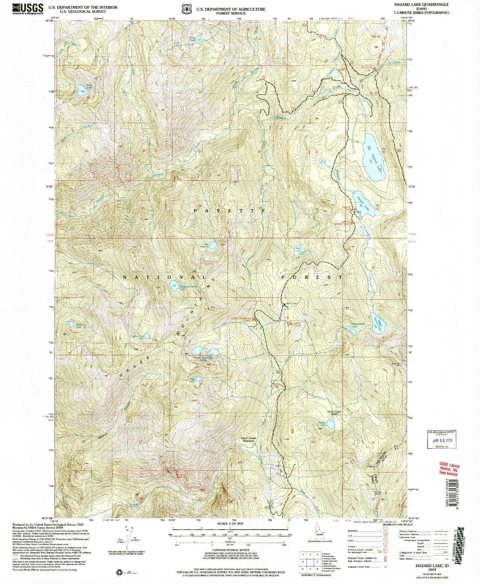 USGS 1:24000-SCALE QUADRANGLE FOR HAZARD LAKE, ID 2004