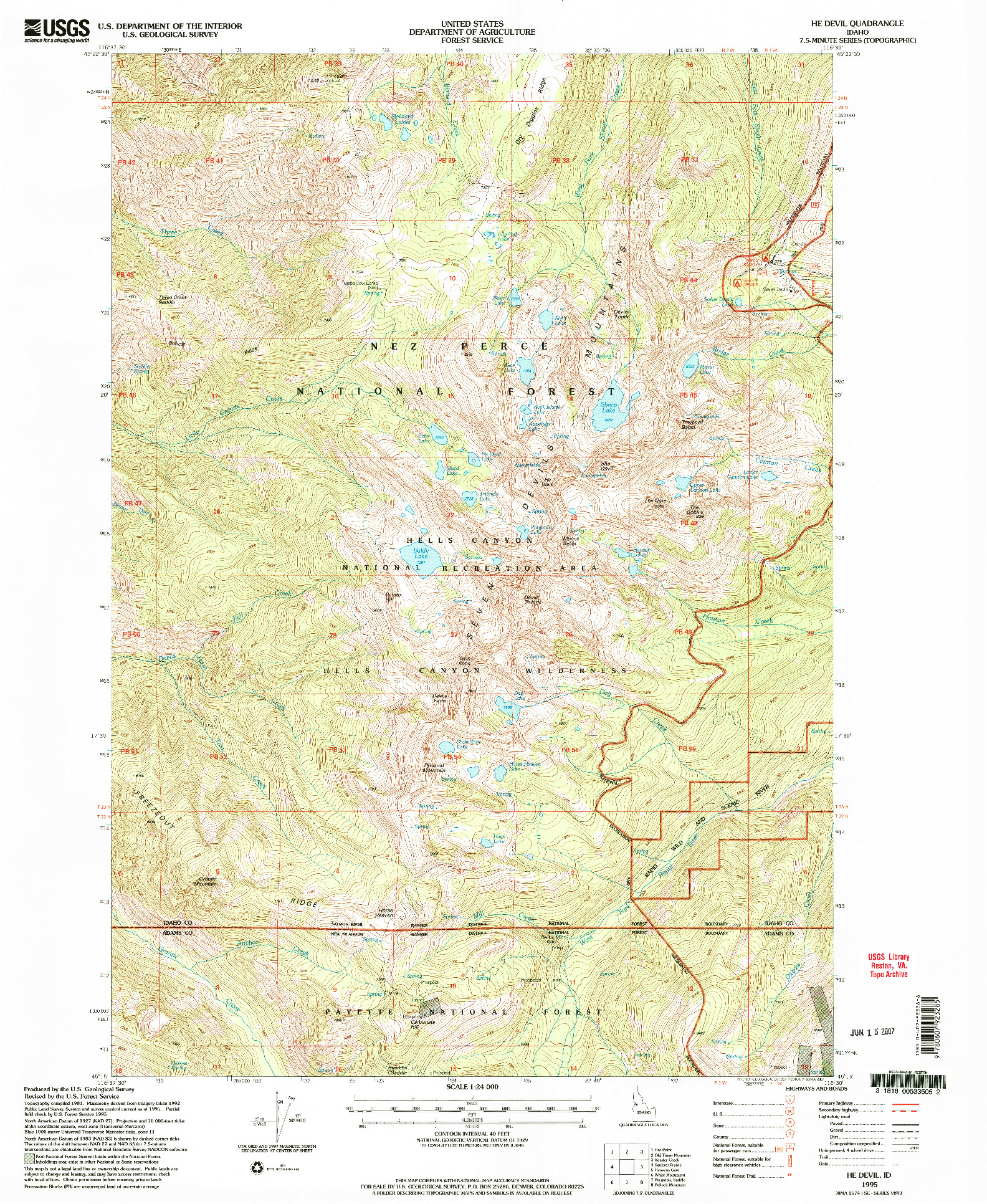 USGS 1:24000-SCALE QUADRANGLE FOR HE DEVIL, ID 1995