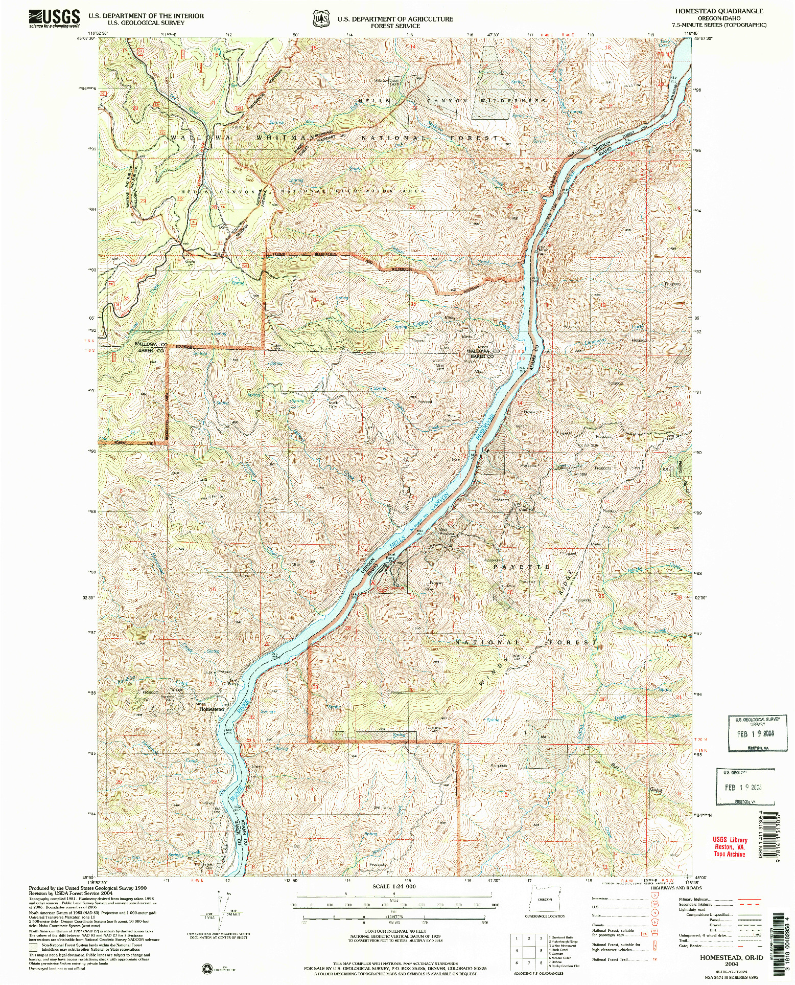 USGS 1:24000-SCALE QUADRANGLE FOR HOMESTEAD, ID 2004