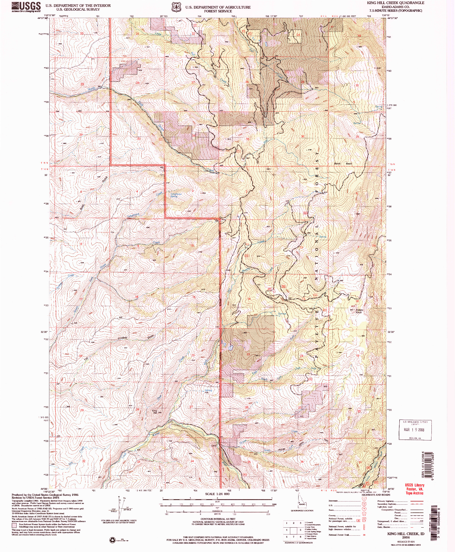 USGS 1:24000-SCALE QUADRANGLE FOR KING HILL CREEK, ID 2004